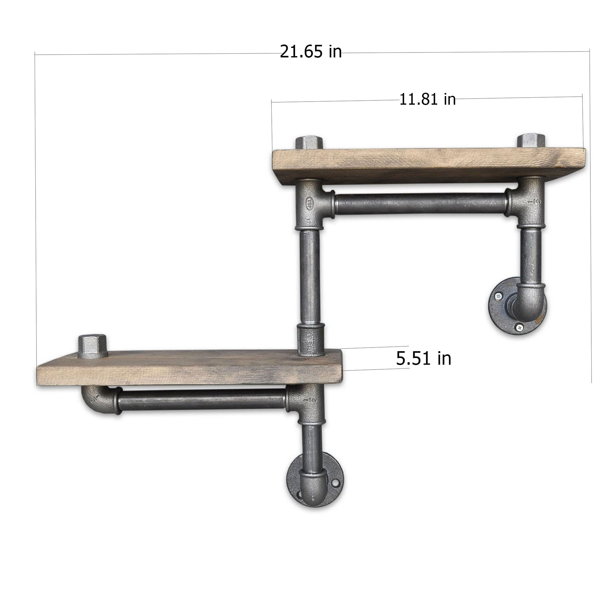 Raft de perete, Hanah Home, lemn de molid si metal, nuc si negru, 55x30x14 cm — imaginea 6