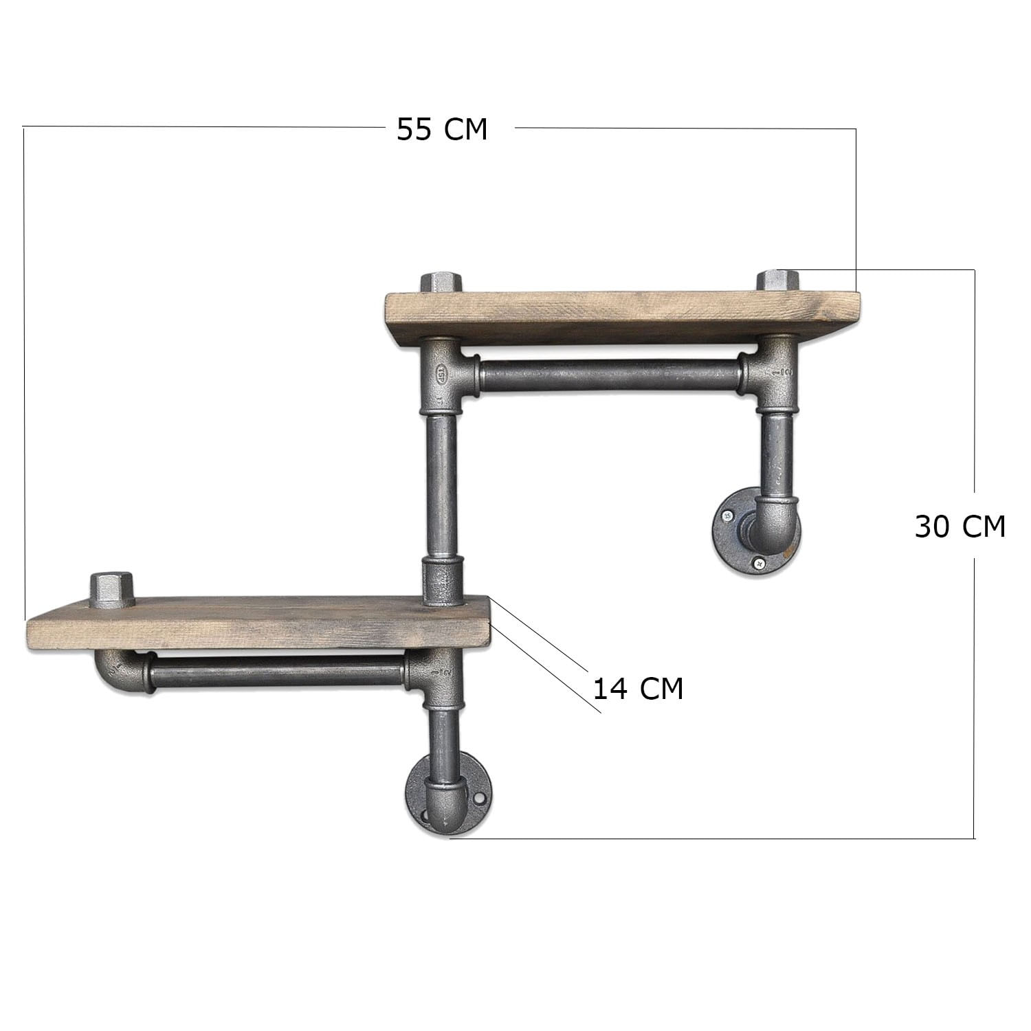 Raft de perete, Hanah Home, lemn de molid si metal, nuc si negru, 55x30x14 cm — imaginea 7