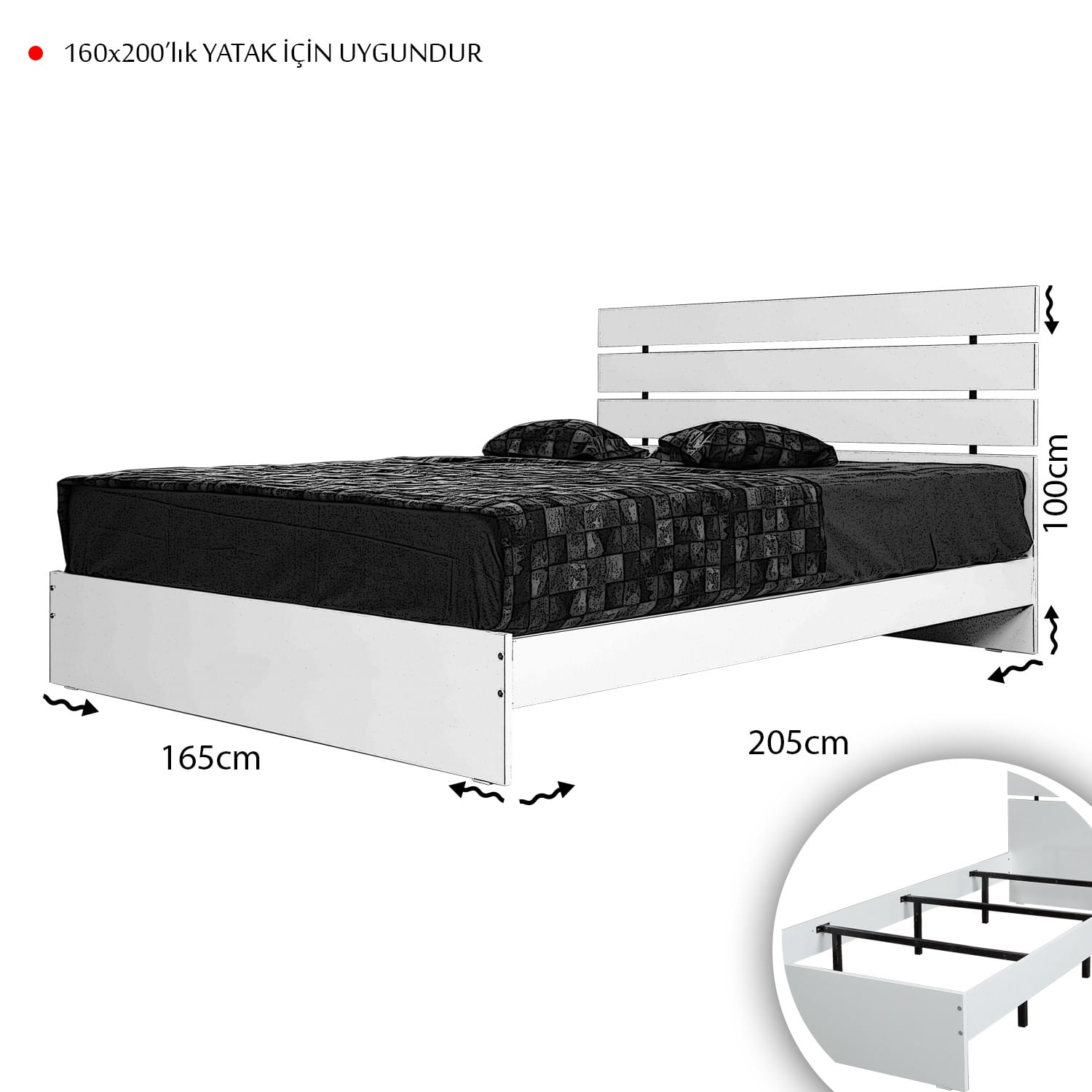 Somiera dubla, Hanah Home, panou de particule cu melamina, alb, 165x205x100 cm — imaginea 4