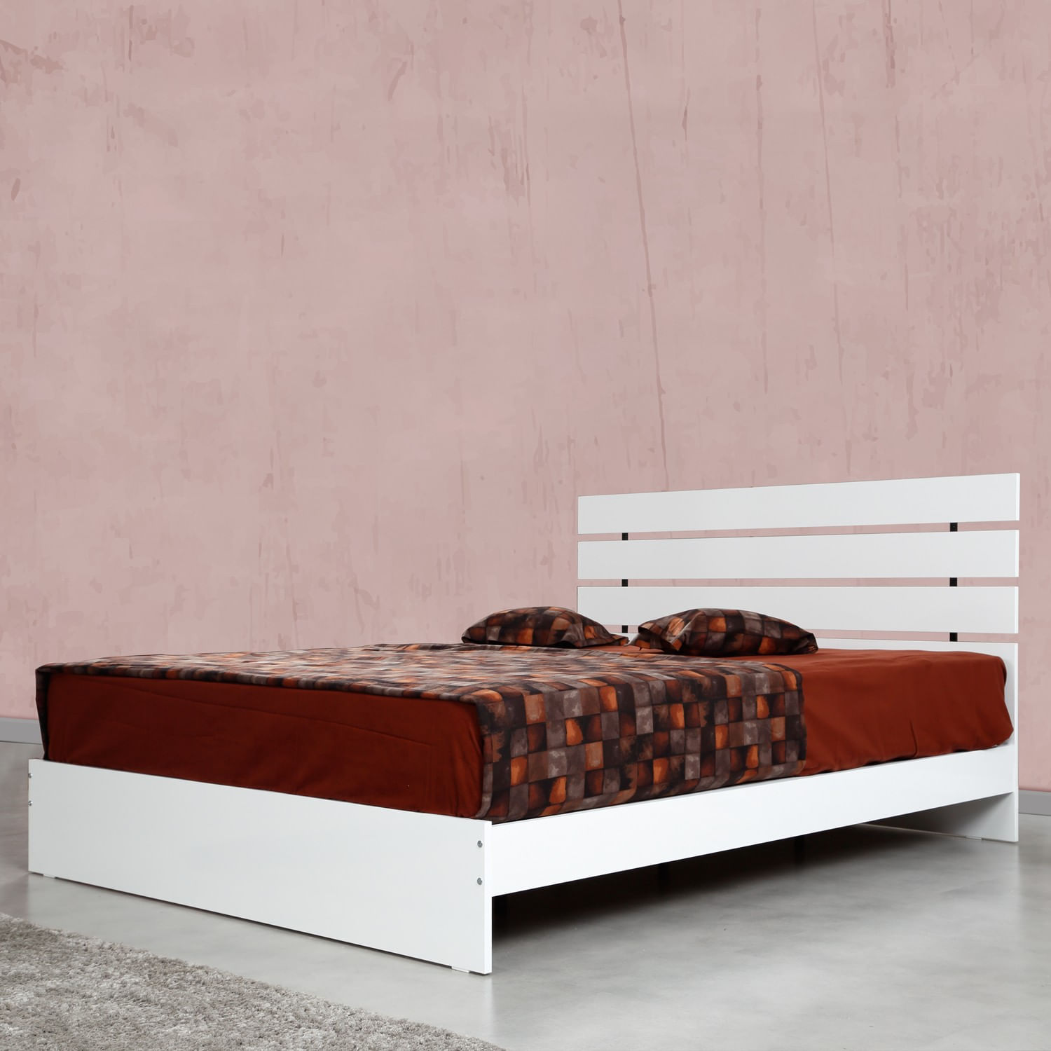 Somiera dubla, Hanah Home, panou de particule cu melamina, alb, 165x205x100 cm — imaginea 5