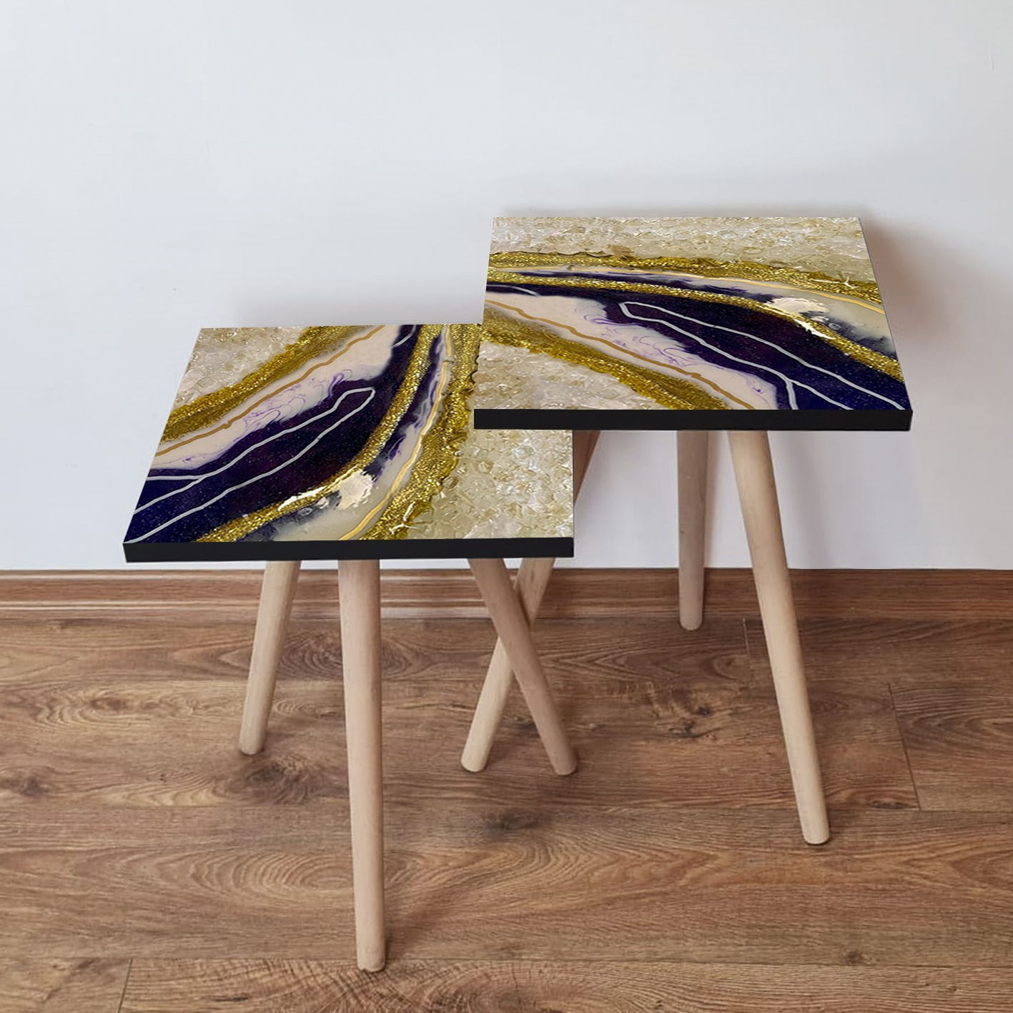 Set masute cuib, Hanah Home, mdf, multicolor, 35x35x47 cm, picioare lemn fag, 481LNA2531