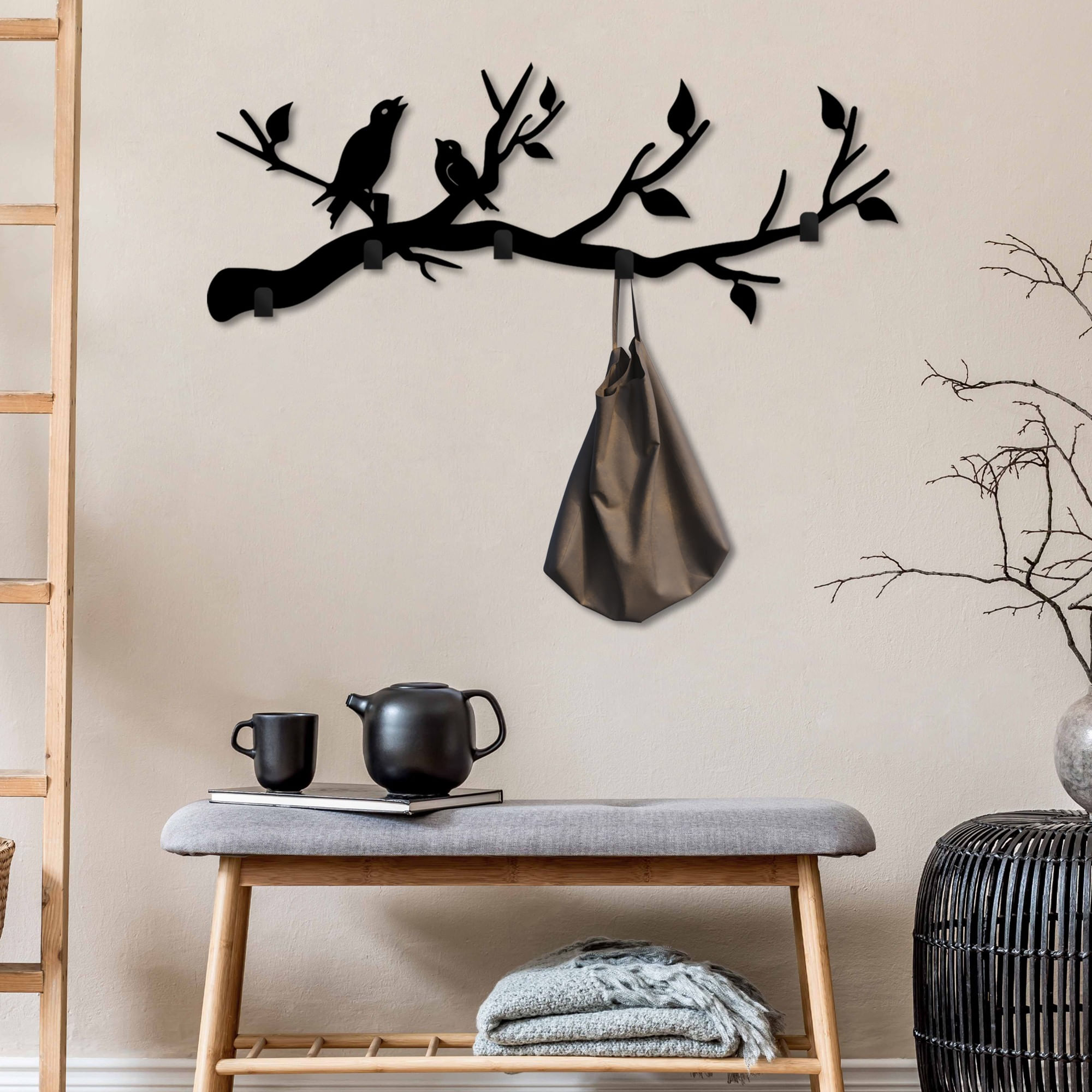 Cuiere de perete, Wallxpert, metal, negru, 67x27x2 cm — imaginea 6