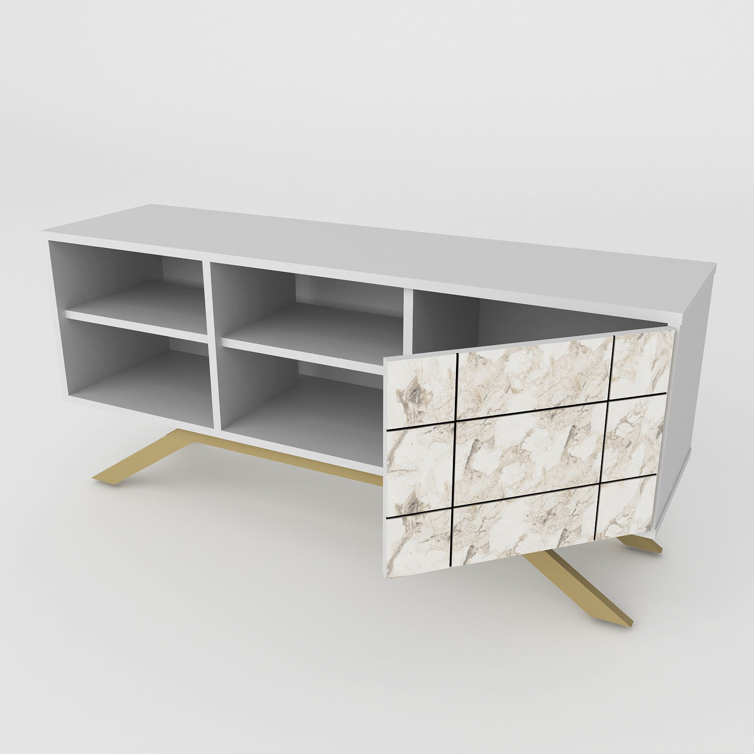 Comoda tv, Hanah Home, pal melaminat, alb auriu, 130x58.6x38.6 cm — imaginea 2
