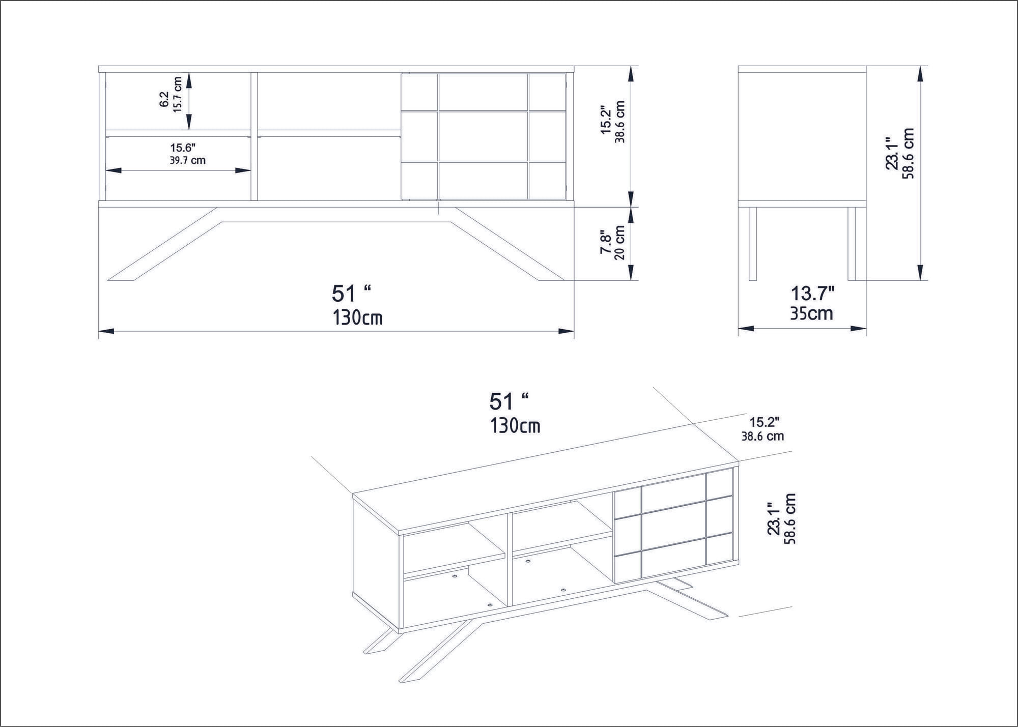 Comoda tv, Hanah Home, pal melaminat, alb auriu, 130x58.6x38.6 cm — imaginea 3