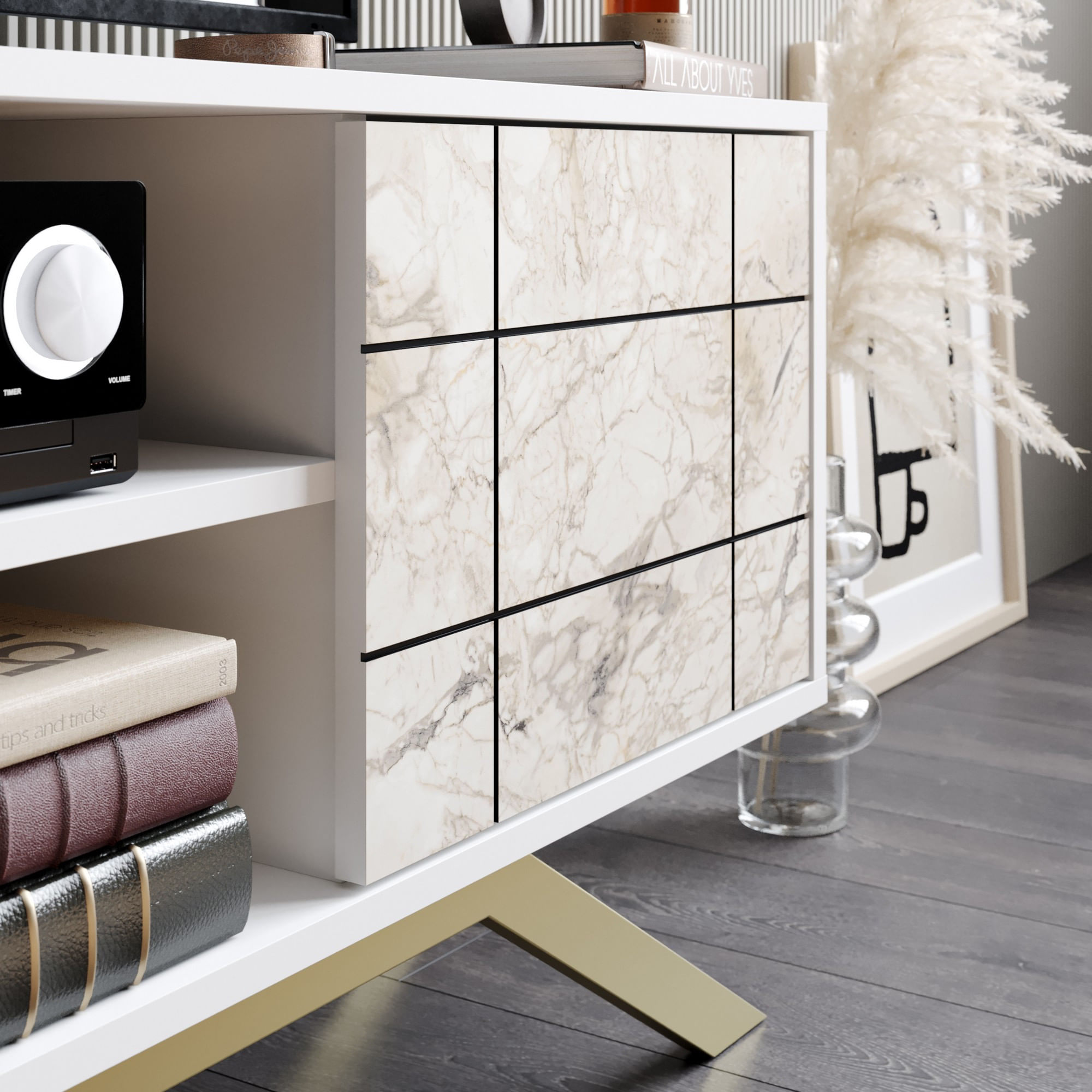 Comoda tv, Hanah Home, pal melaminat, alb auriu, 130x58.6x38.6 cm — imaginea 7