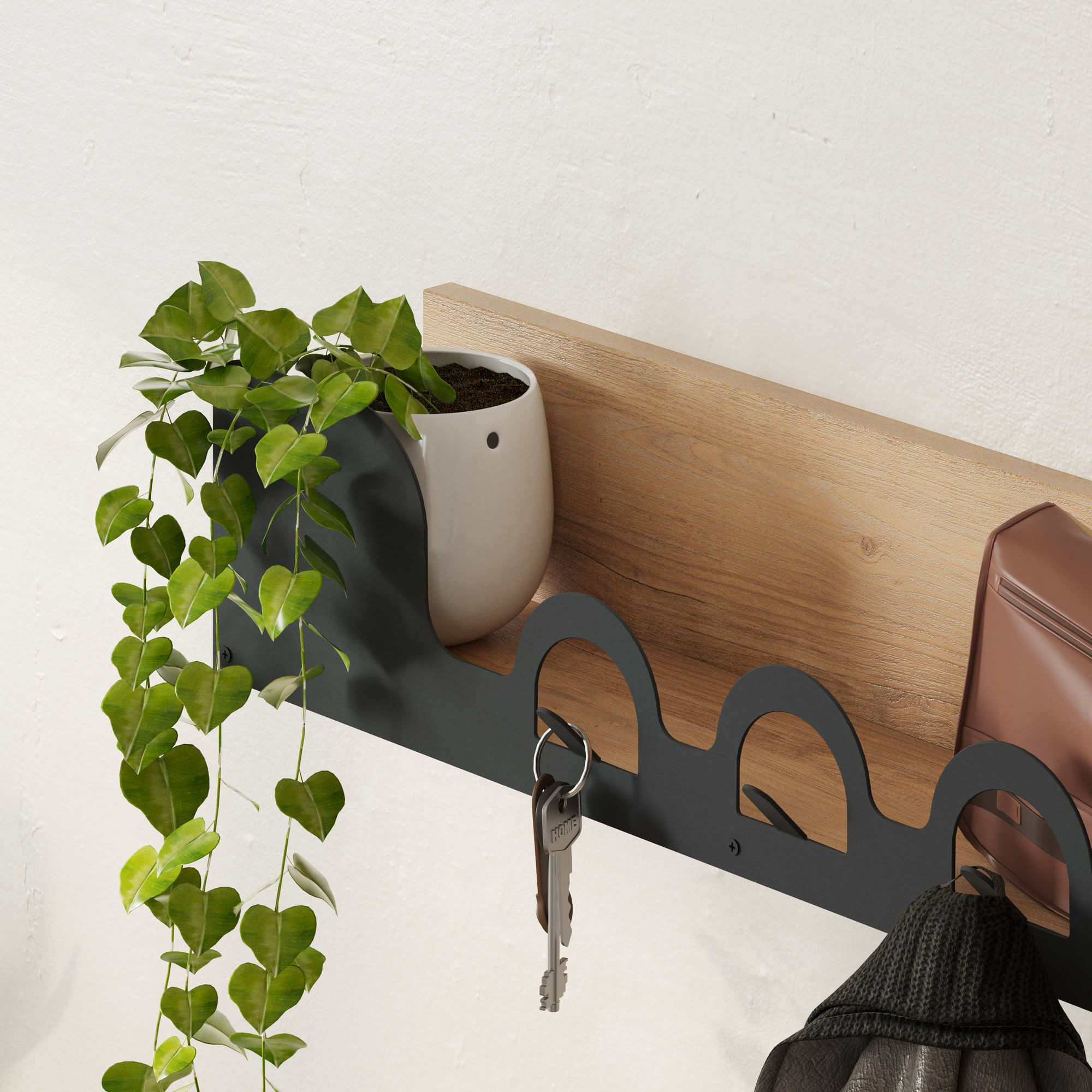 Cuier, Hanah Home, metal, stejar, 63x14x14 cm — imaginea 2