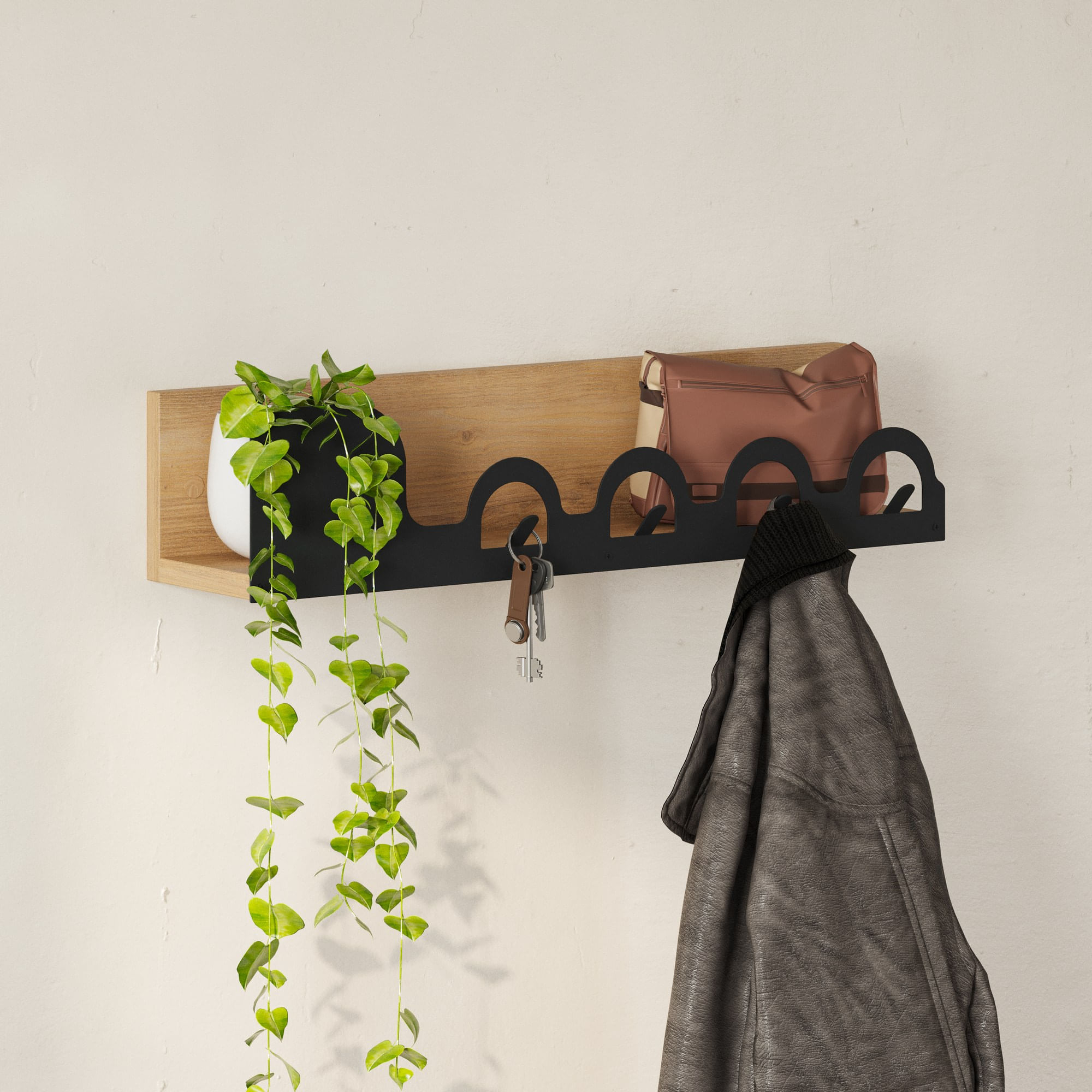 Cuier, Hanah Home, metal, stejar, 63x14x14 cm — imaginea 3