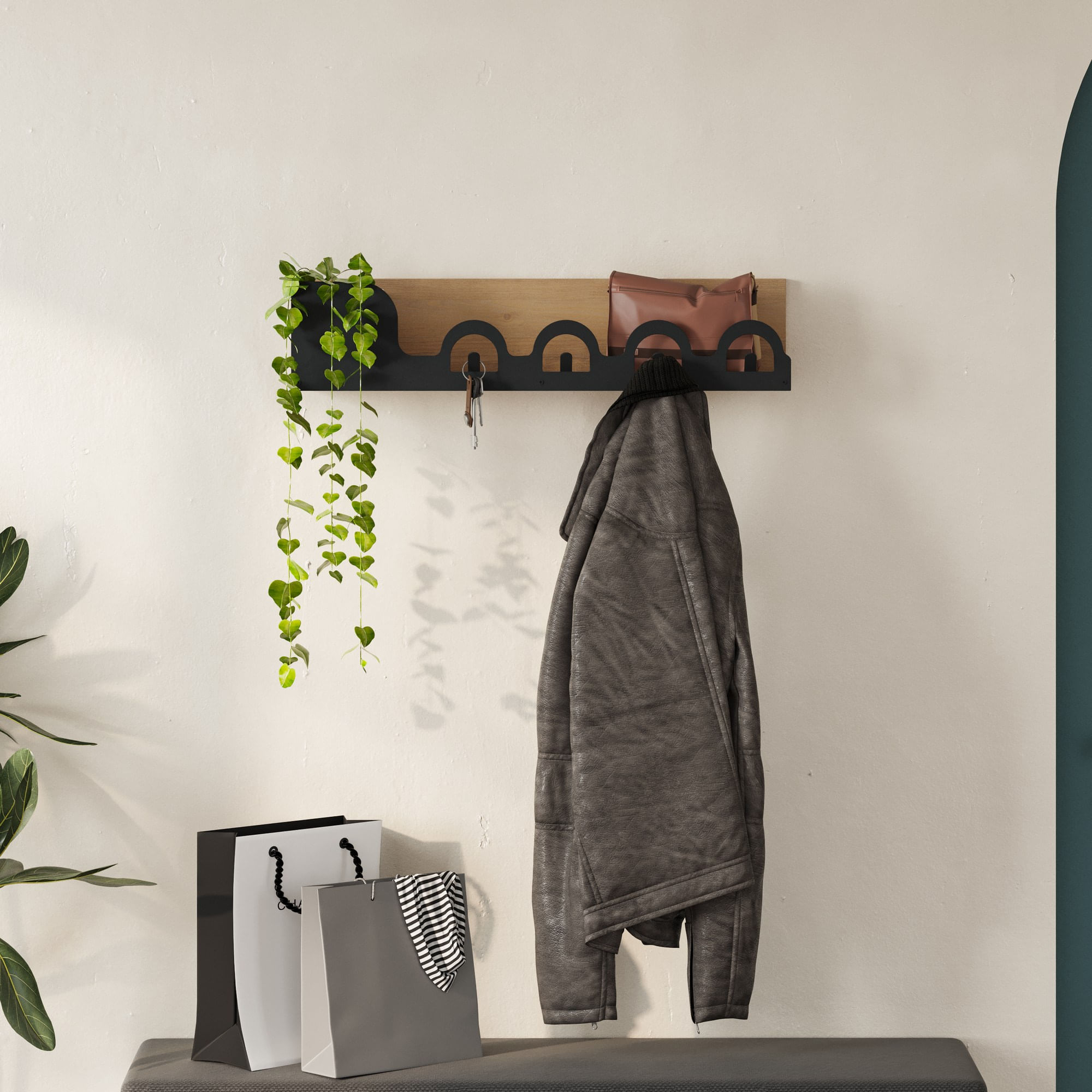 Cuier, Hanah Home, metal, stejar, 63x14x14 cm — imaginea 4