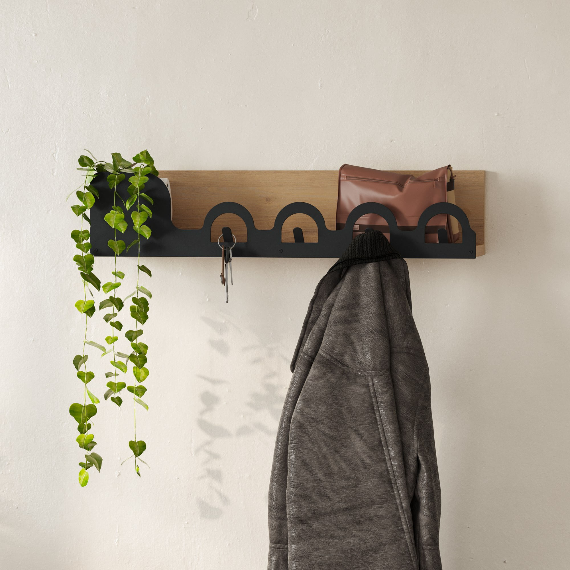 Cuier, Hanah Home, metal, stejar, 63x14x14 cm — imaginea 5