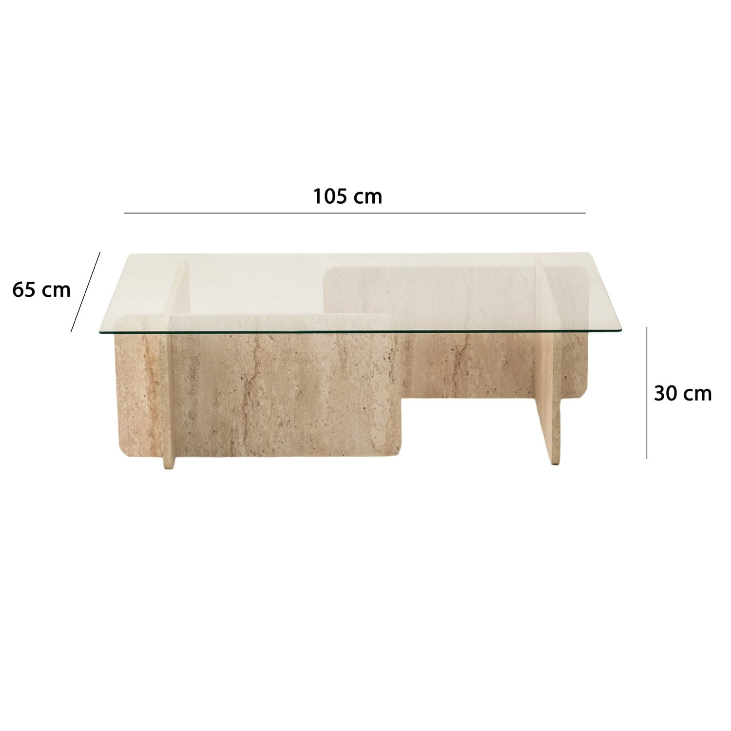 Masa de cafea, Hanah Home, sticla si PAL melaminat, travertin, 105x65x30 cm — imaginea 2