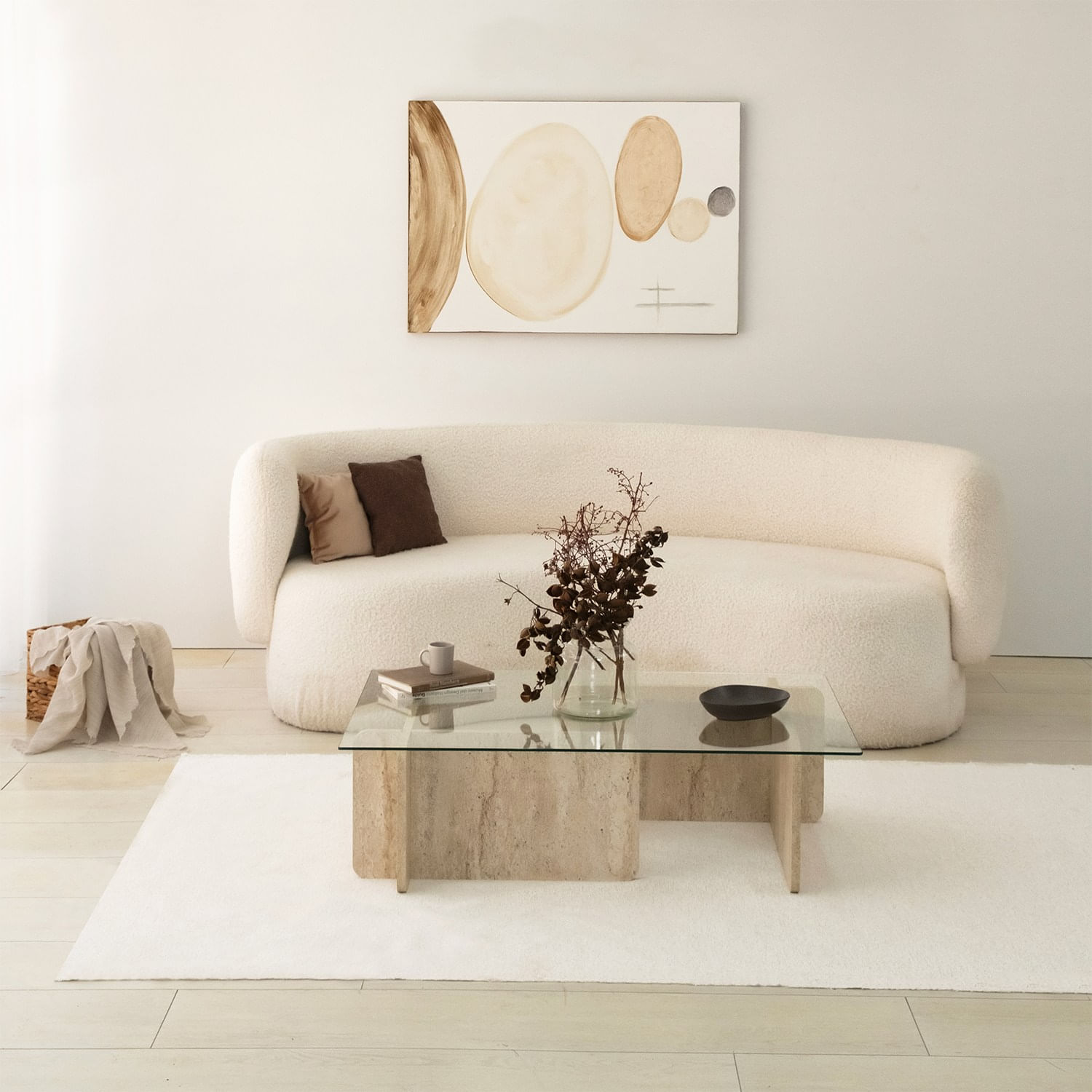 Masa de cafea, Hanah Home, sticla si PAL melaminat, travertin, 105x65x30 cm — imaginea 5