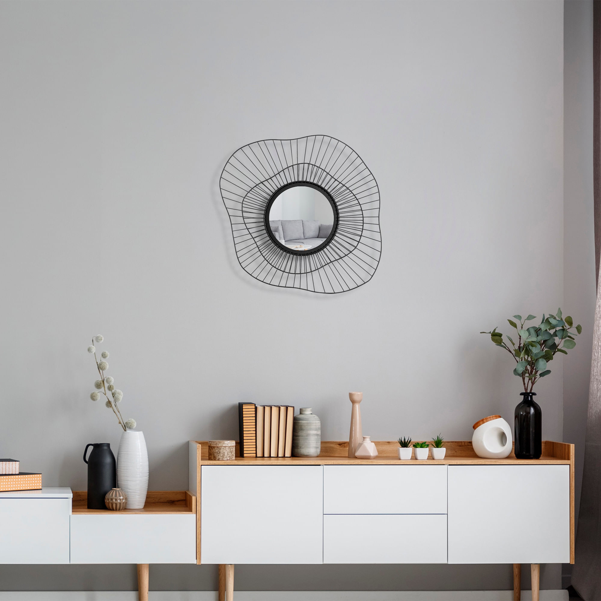 Oglinda decorativa, Wallxpert, metal, negru, 69x8x60 cm