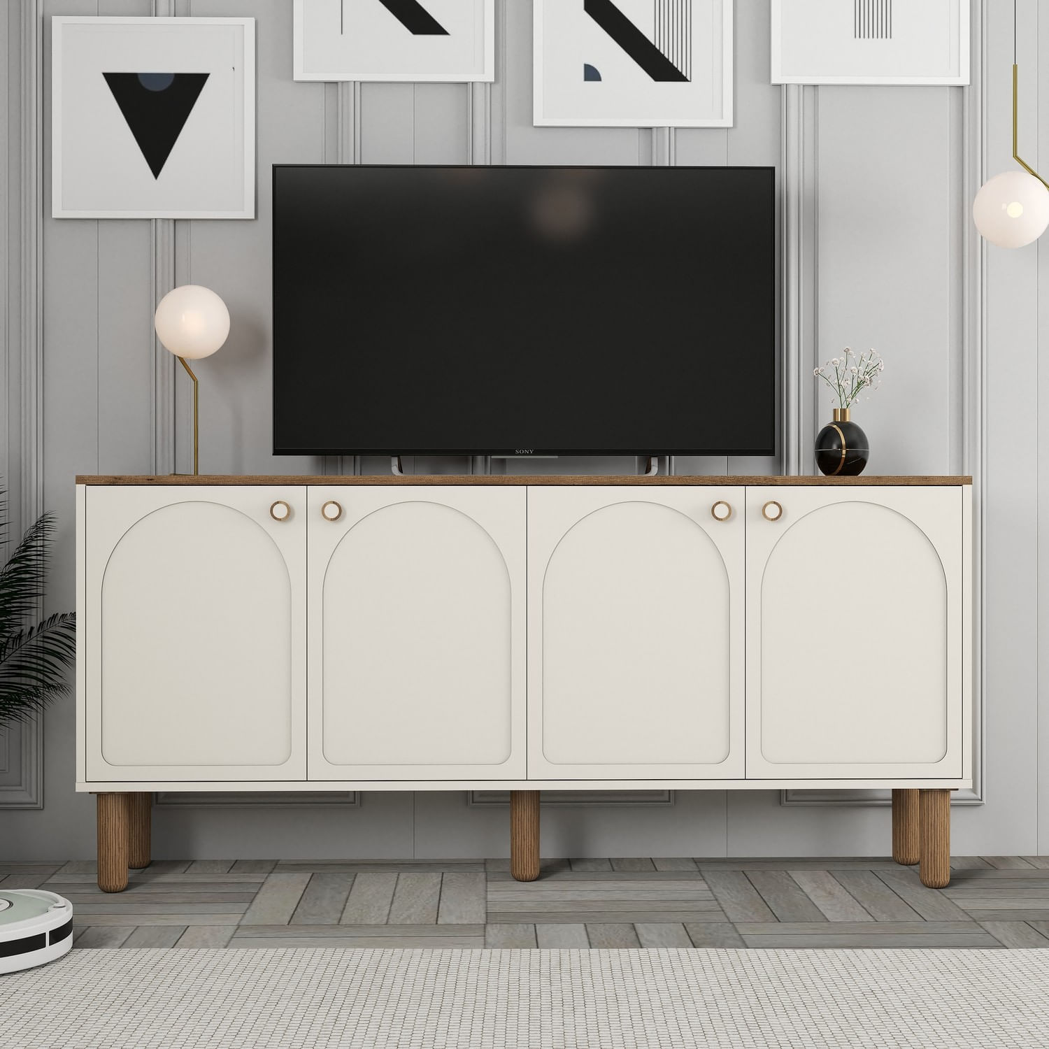 Consola, Hanah Home, pal melaminat, crem, 180x84x35 cm — imaginea 2