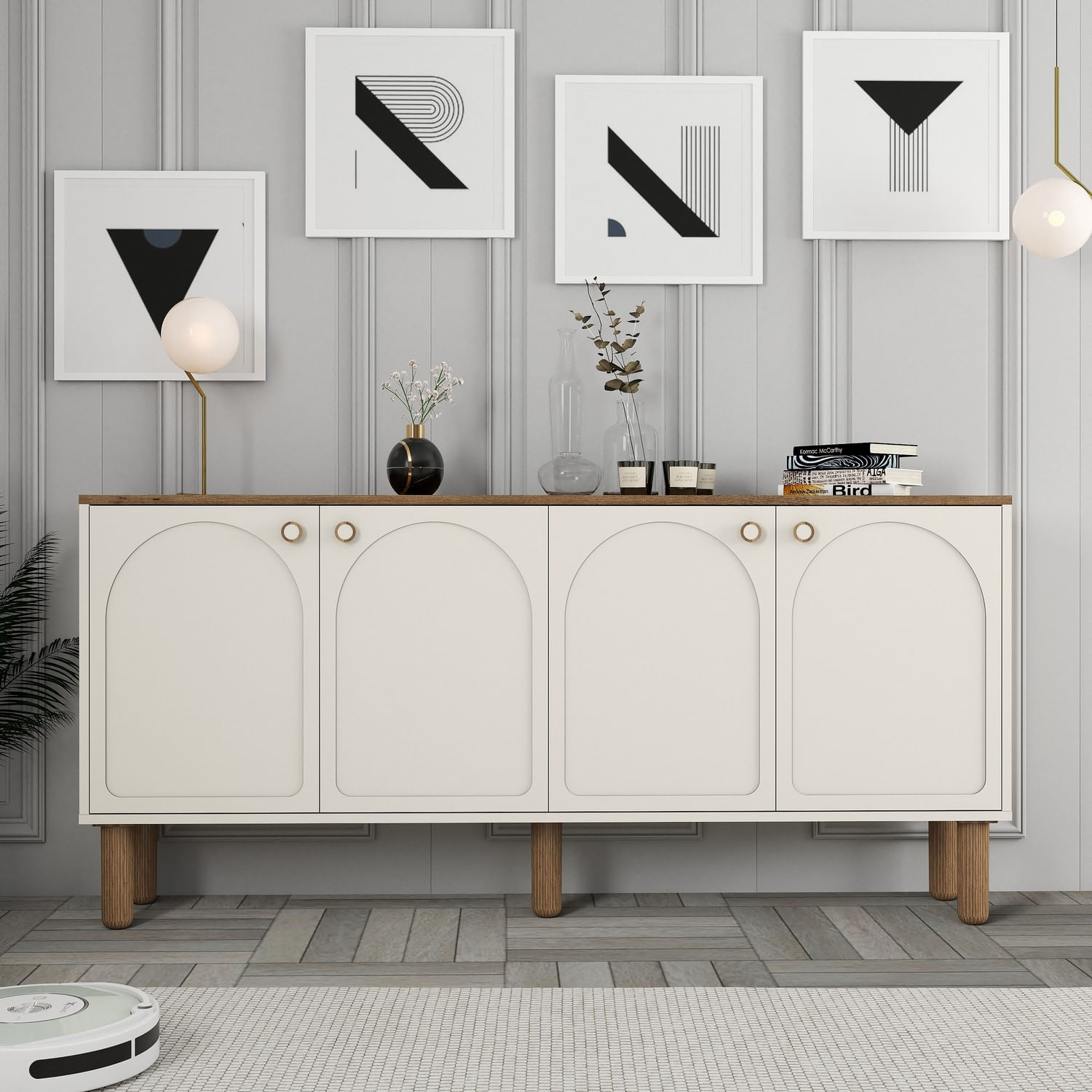 Consola, Hanah Home, pal melaminat, crem, 180x84x35 cm — imaginea 4