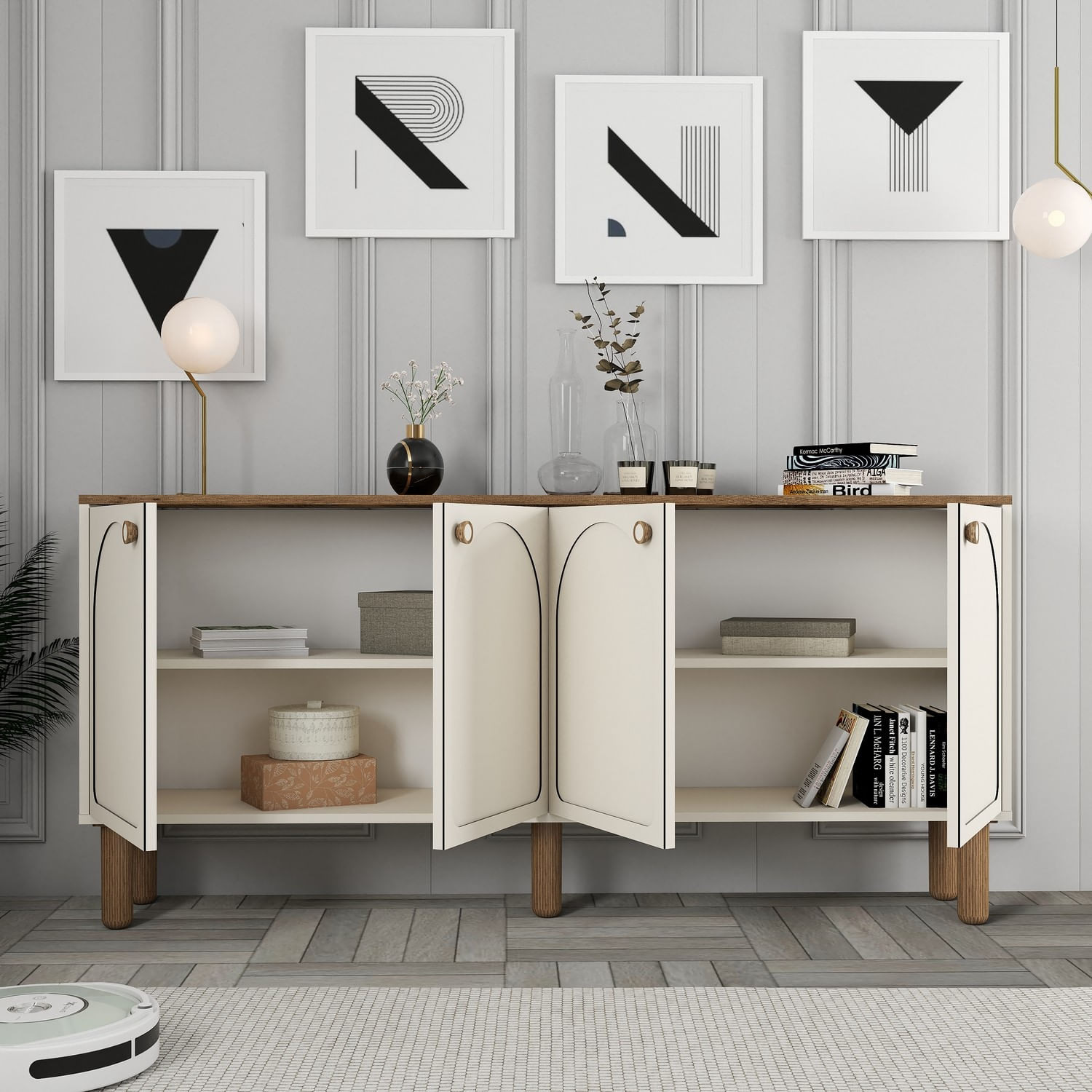 Consola, Hanah Home, pal melaminat, crem, 180x84x35 cm — imaginea 5