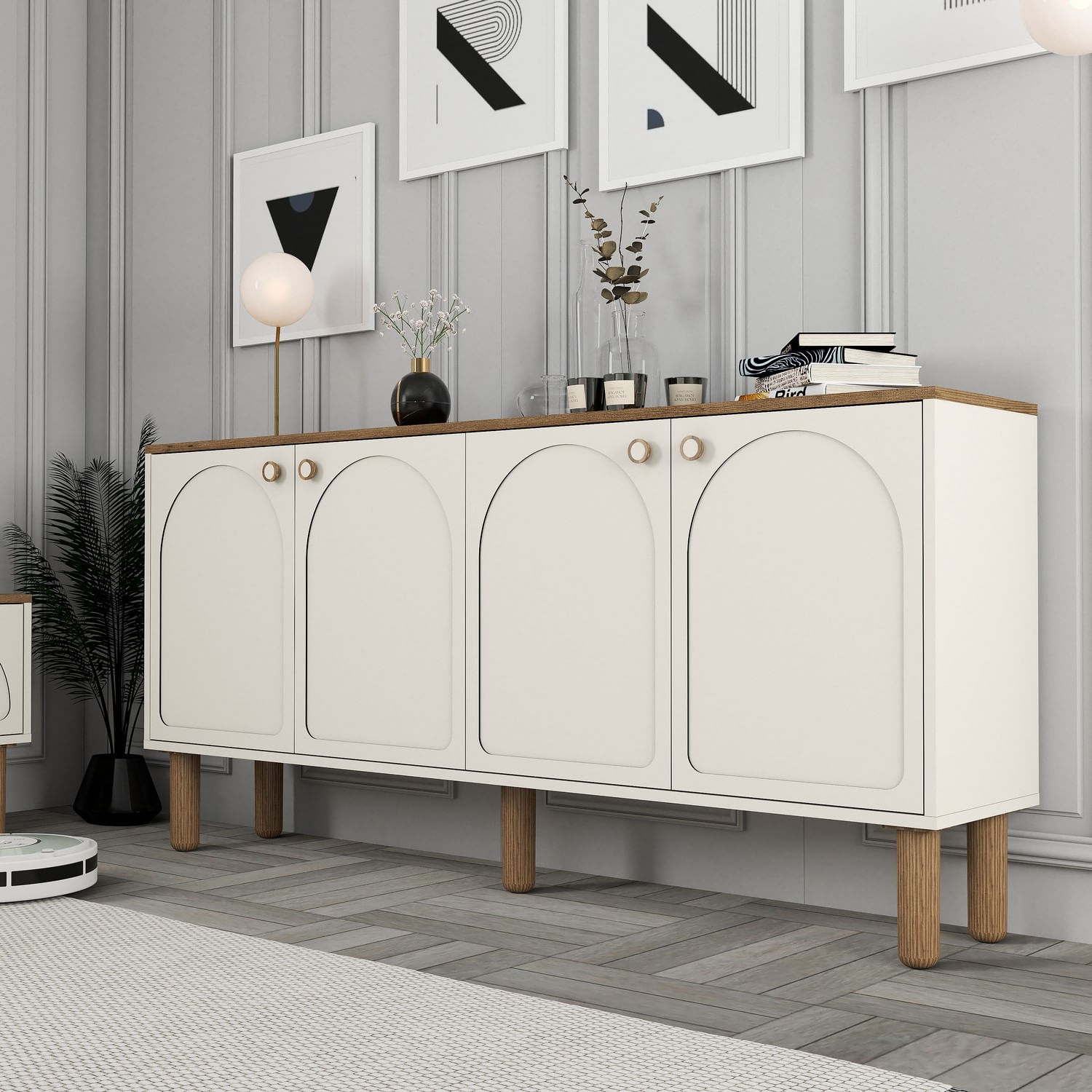 Consola, Hanah Home, pal melaminat, crem, 180x84x35 cm — imaginea 6