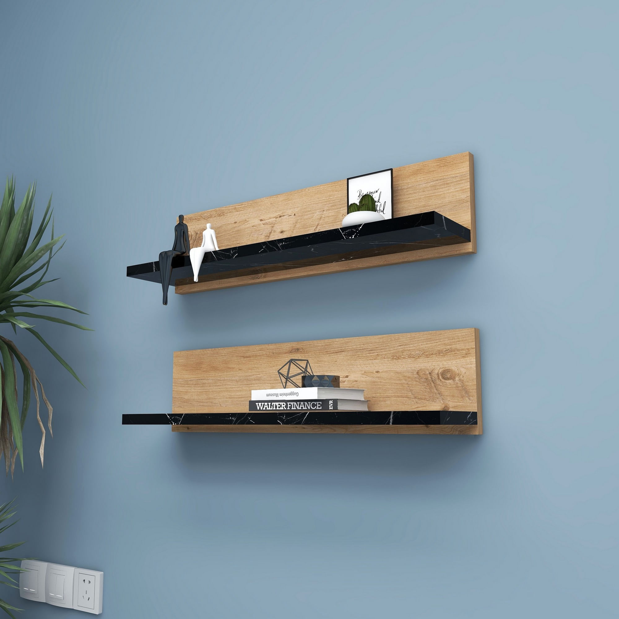 Raft de perete, Hanah Home, pal melaminat, pin atlantic si negru, 60x15x13 cm