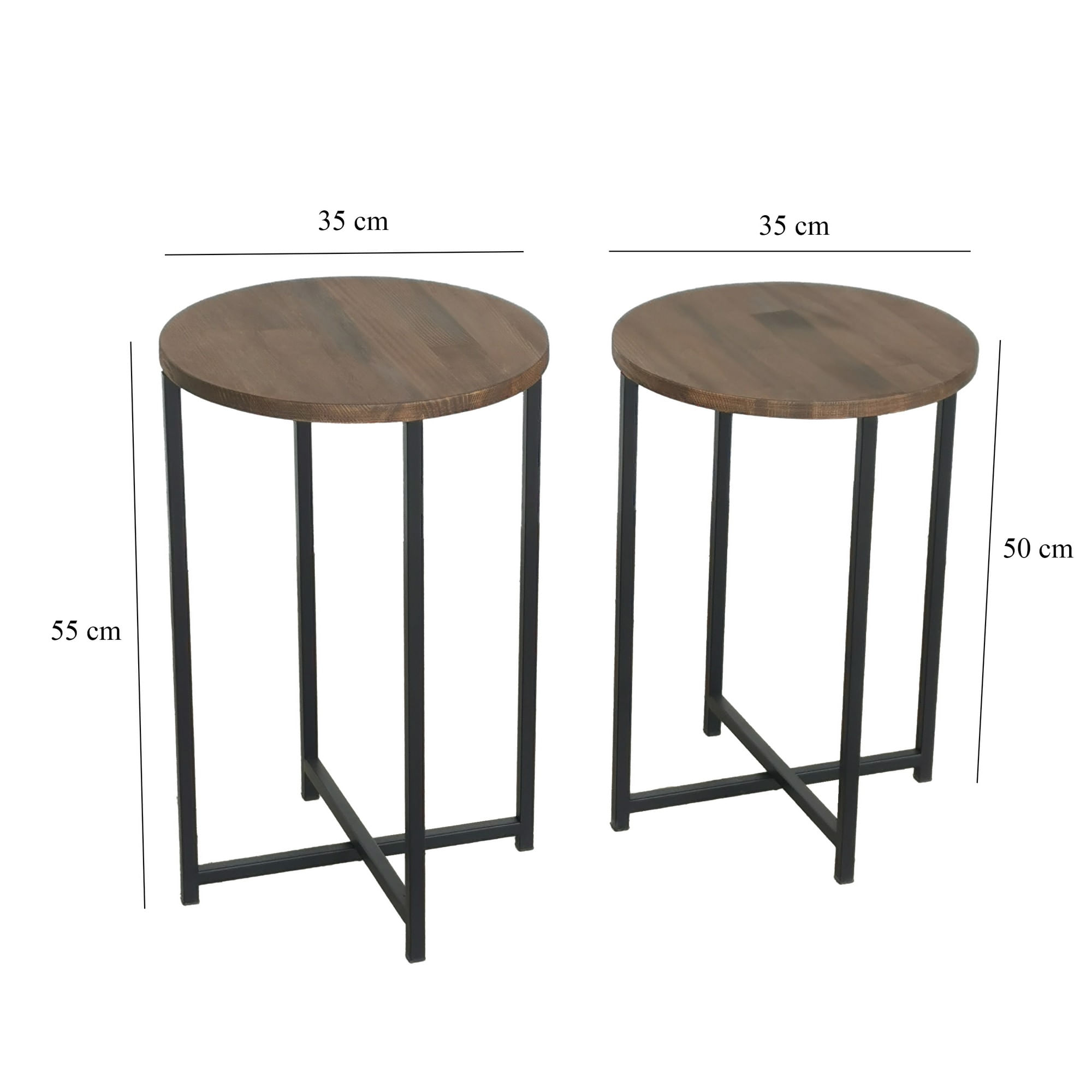 Set masute de cafea, Hanah Home, lemn masiv de pin, nuc, 35x35x55 cm — imaginea 2
