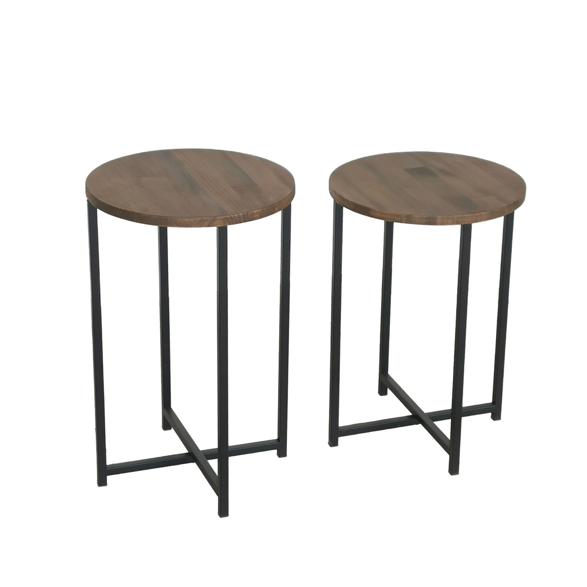 Set masute de cafea, Hanah Home, lemn masiv de pin, nuc, 35x35x55 cm — imaginea 5
