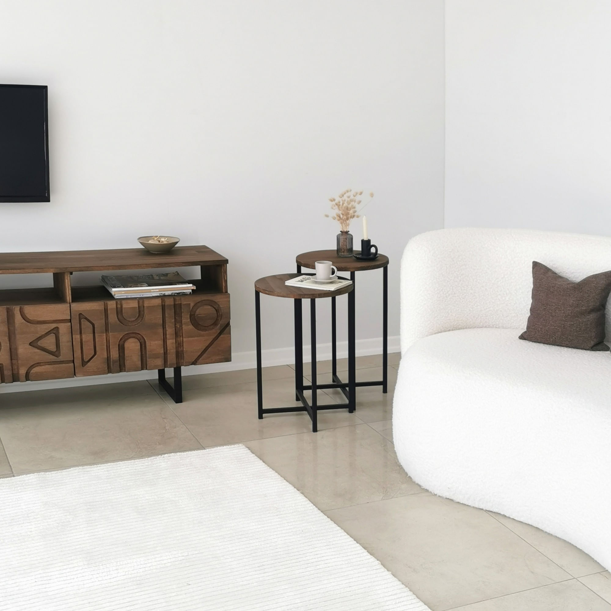 Set masute de cafea, Hanah Home, lemn masiv de pin, nuc, 35x35x55 cm — imaginea 6