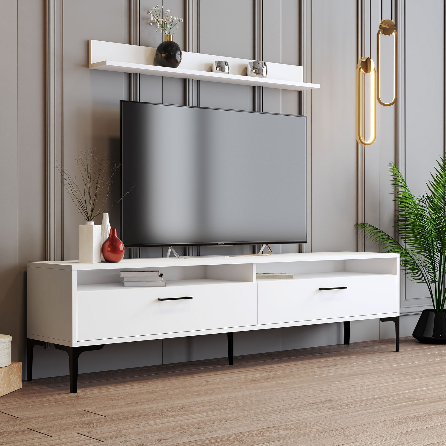 Comoda tv, Hanah Home, pal melaminat, alb, 180x47x35 cm, 845HCT3102 — imaginea 4