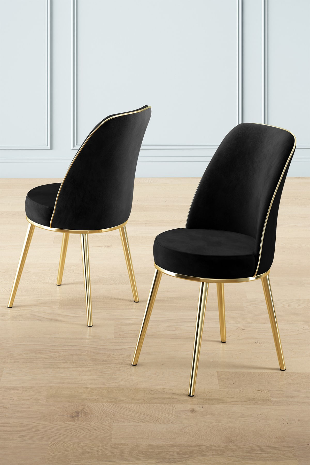 Set scaune, Hanah Home, lemn, negru auriu, 45x42x91 cm, 6 piese