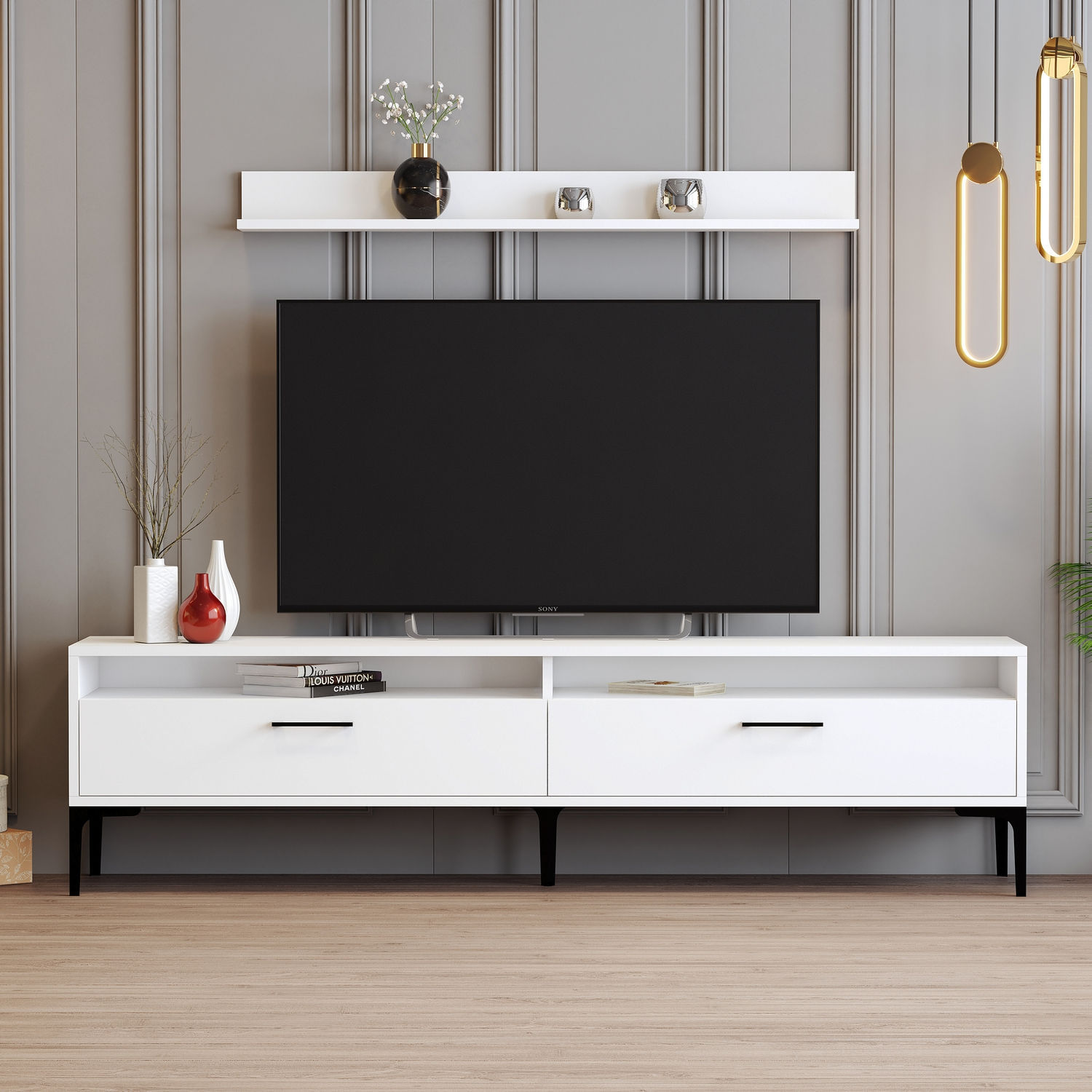 Comoda tv, Hanah Home, pal melaminat, alb, 180x47x35 cm, 845HCT3102 — imaginea 6