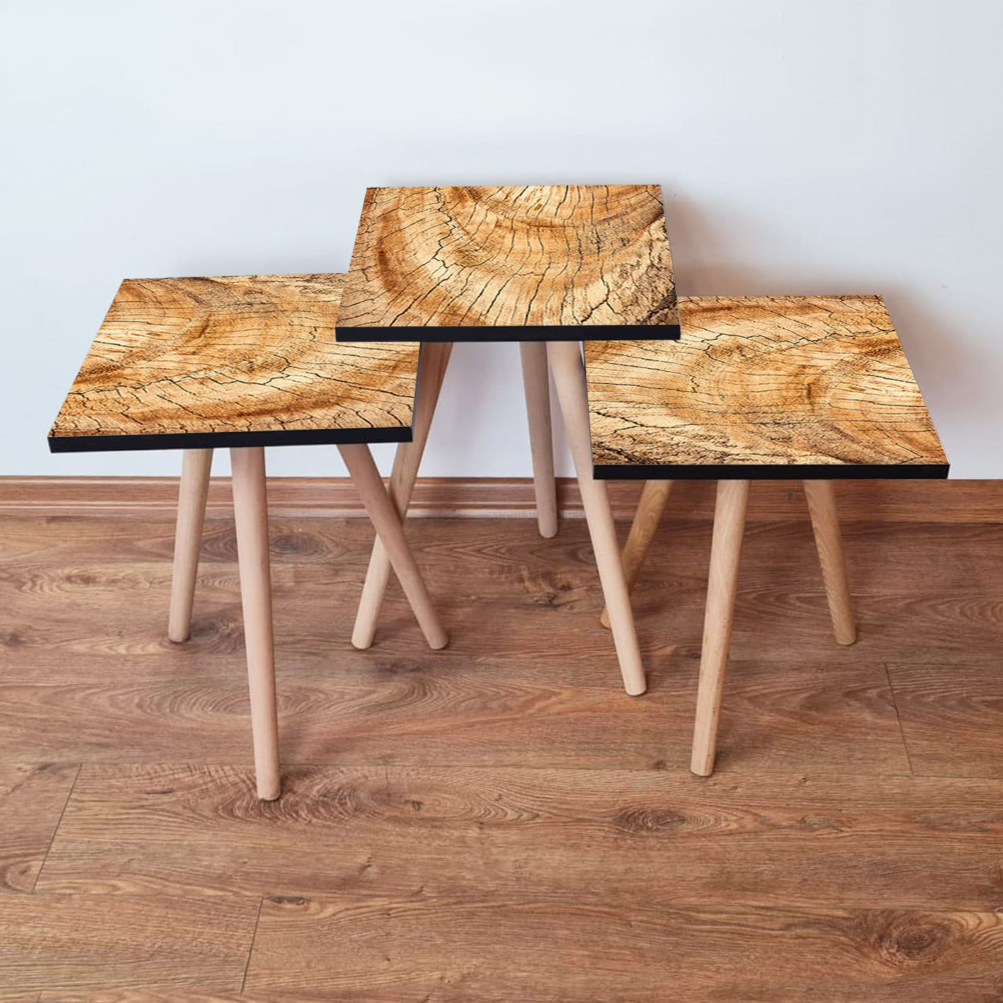 Set masute de cafea, Hanah Home, mdf, camel, 35x35x52 cm, 481LNA2959