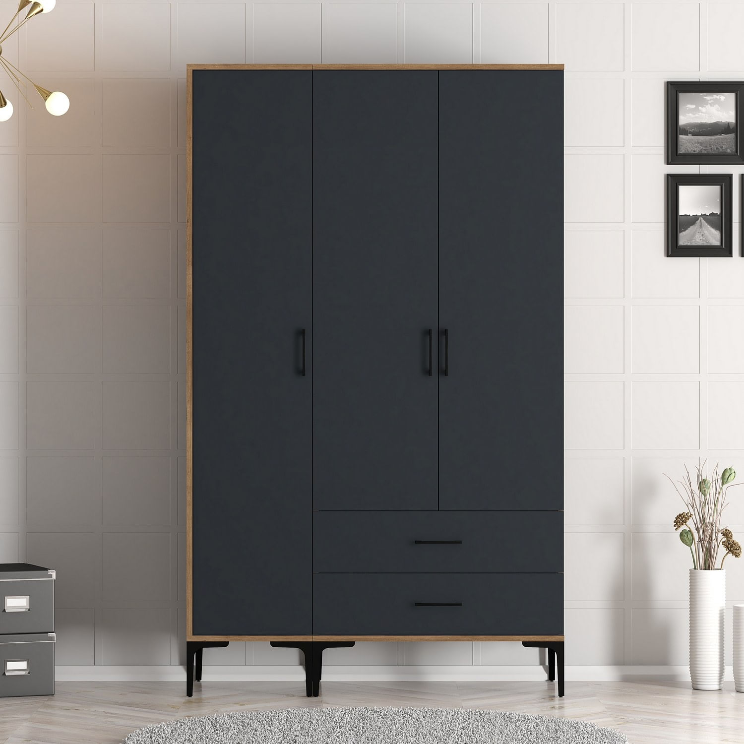 Sifonier, Hanah Home, pal melaminat, nuc si antracit, 120x47.5x201.4 cm, 845HCT5459 — imaginea 3