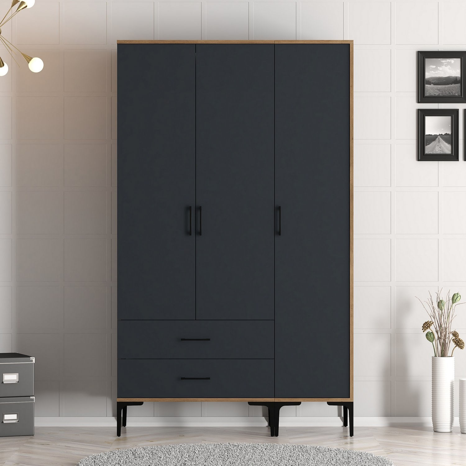 Sifonier, Hanah Home, pal melaminat, nuc si antracit, 120x47.5x201.4 cm, 845HCT5459 — imaginea 5