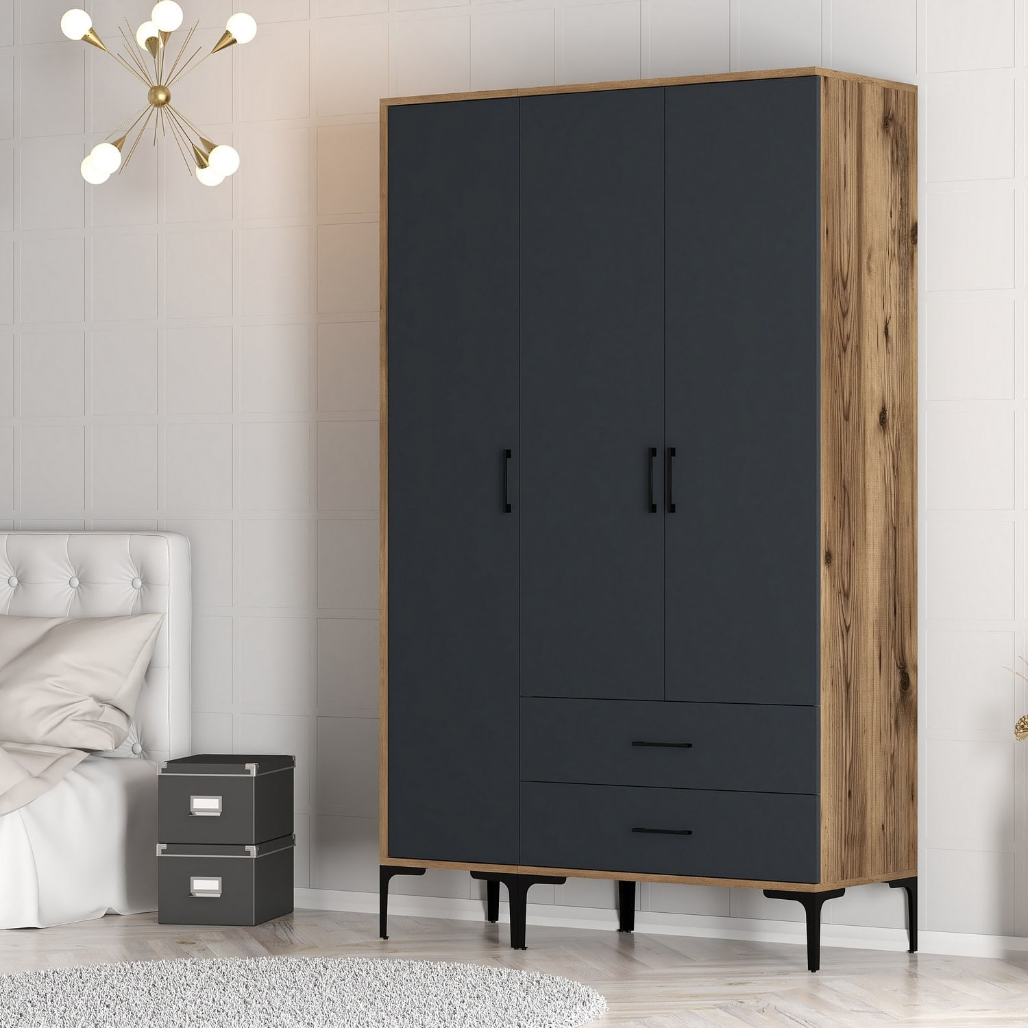 Sifonier, Hanah Home, pal melaminat, nuc si antracit, 120x47.5x201.4 cm, 845HCT5459 — imaginea 7