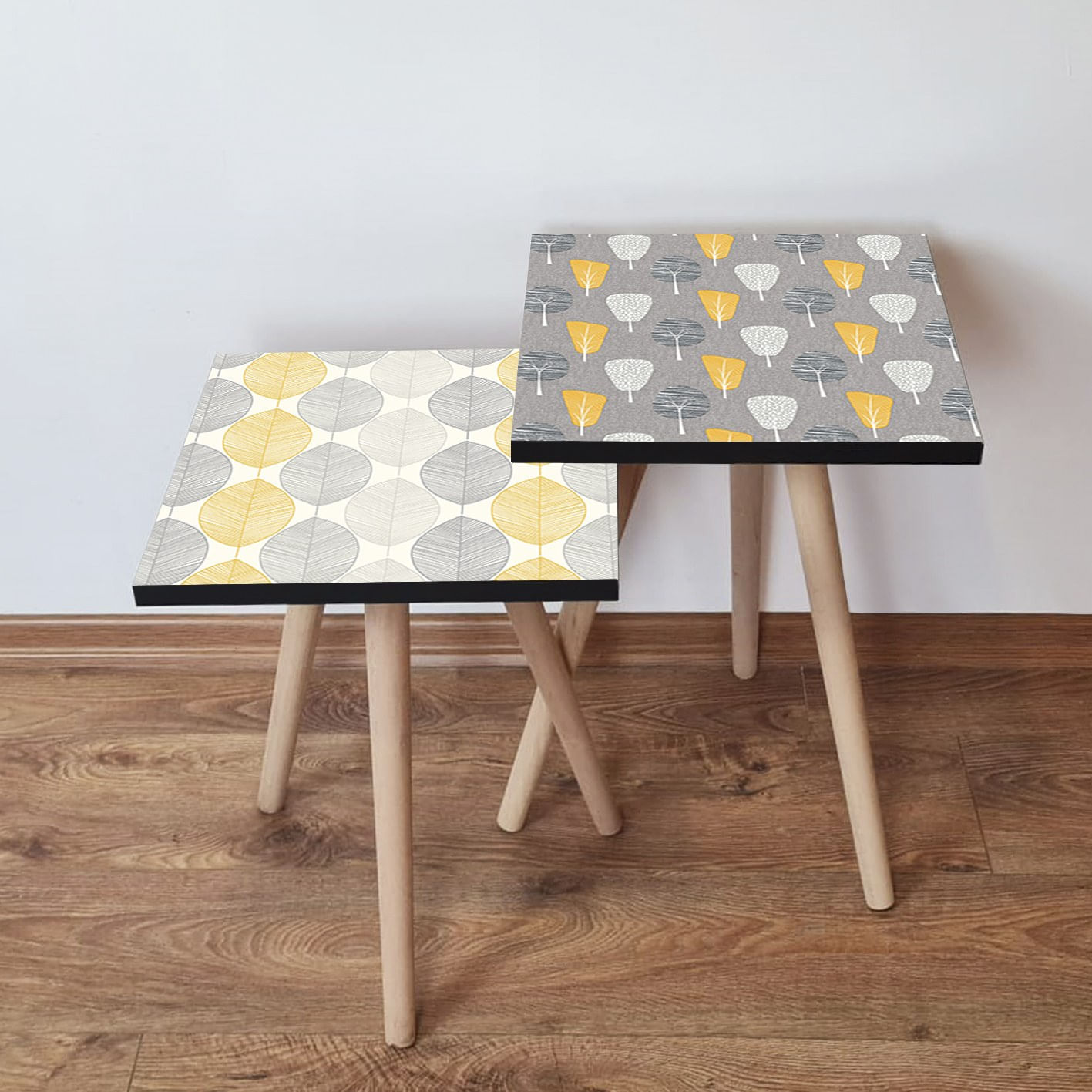 Set masute de cafea, Hanah Home, mdf, gri alb galben, 35x47x35 cm, 2 piese