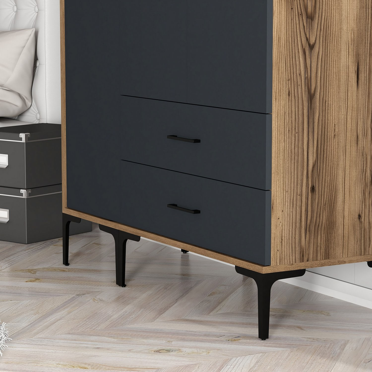 Sifonier, Hanah Home, pal melaminat, nuc si antracit, 120x47.5x201.4 cm, 845HCT5459 — imaginea 8