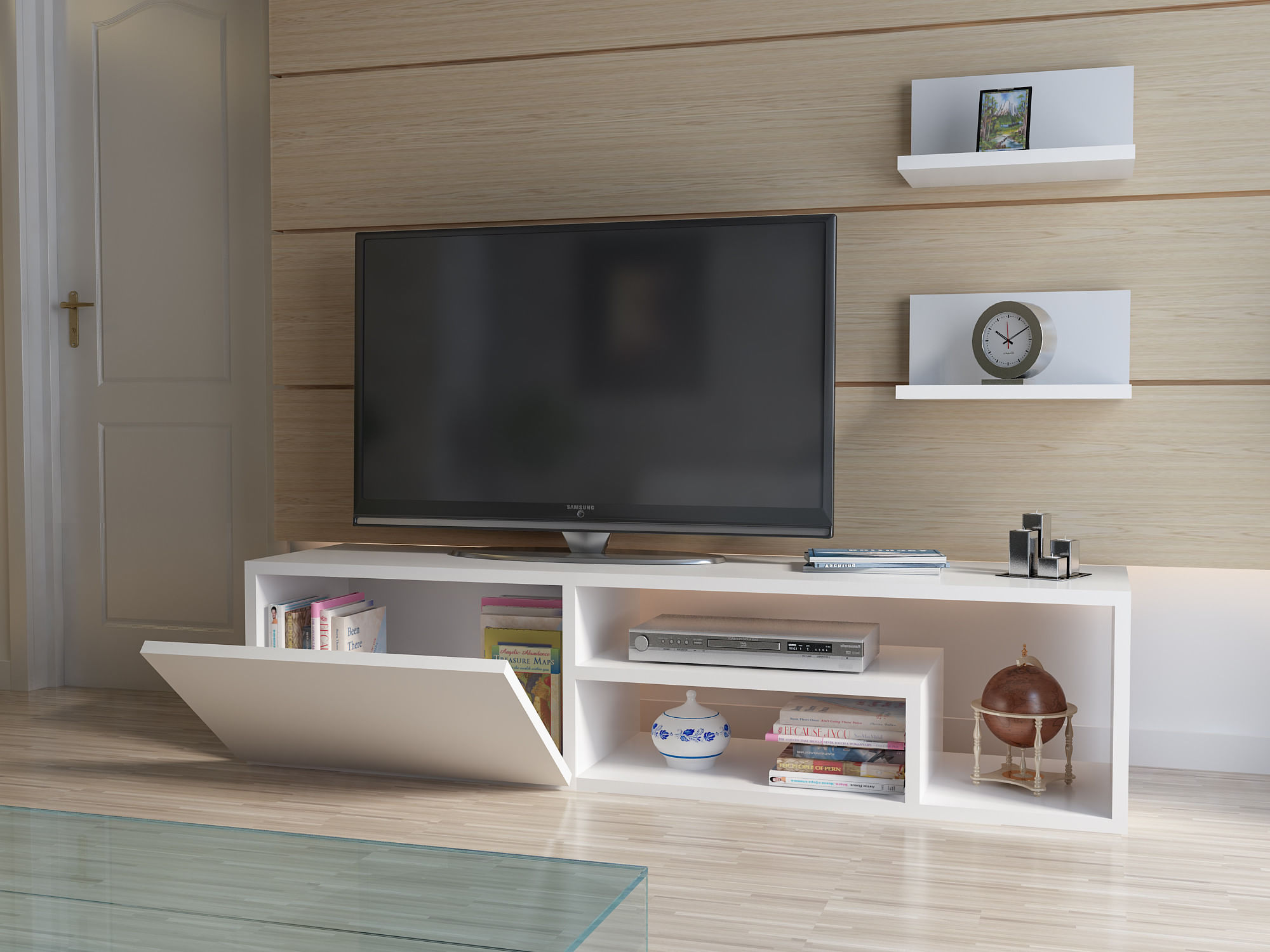 Comoda tv, Hanah Home, pal melaminat, alb, 120x29.3x29.6 cm — imaginea 2