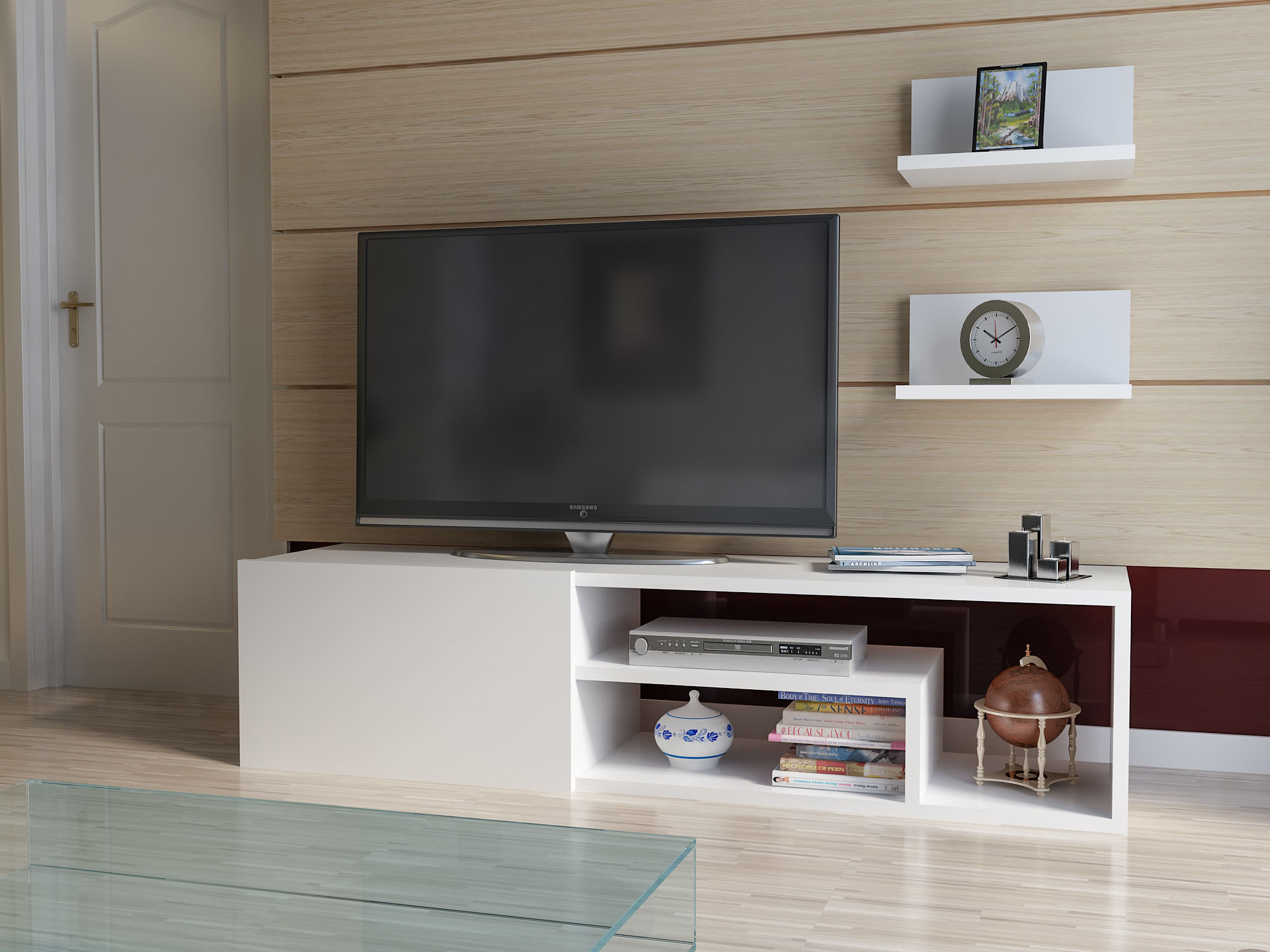 Comoda tv, Hanah Home, pal melaminat, alb, 120x29.3x29.6 cm — imaginea 3