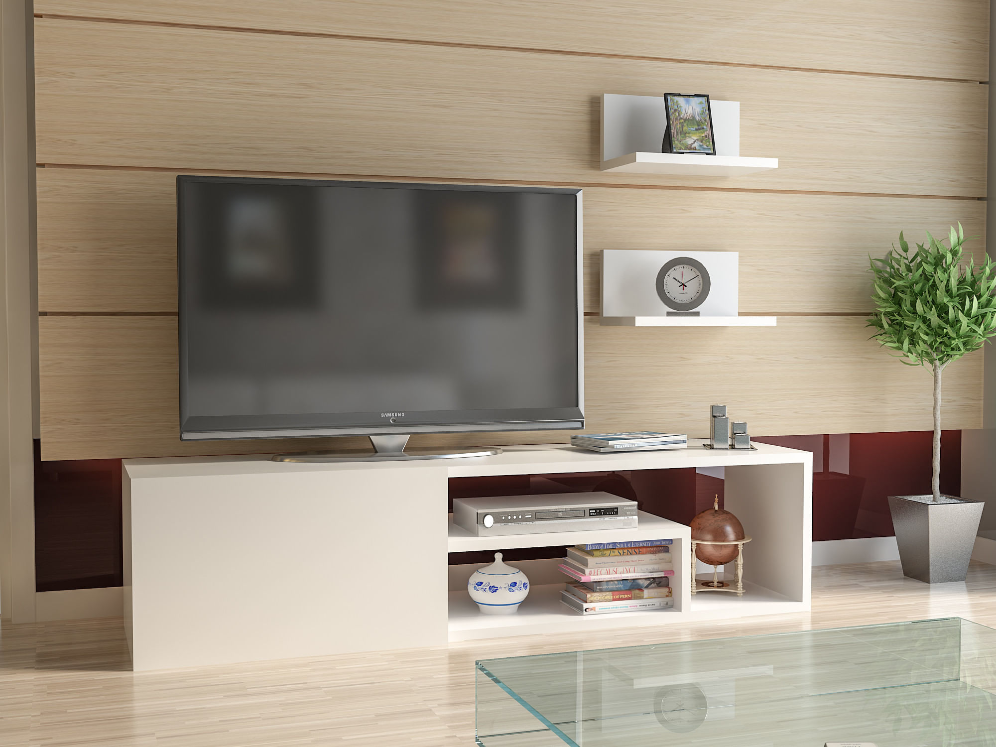 Comoda tv, Hanah Home, pal melaminat, alb, 120x29.3x29.6 cm — imaginea 6