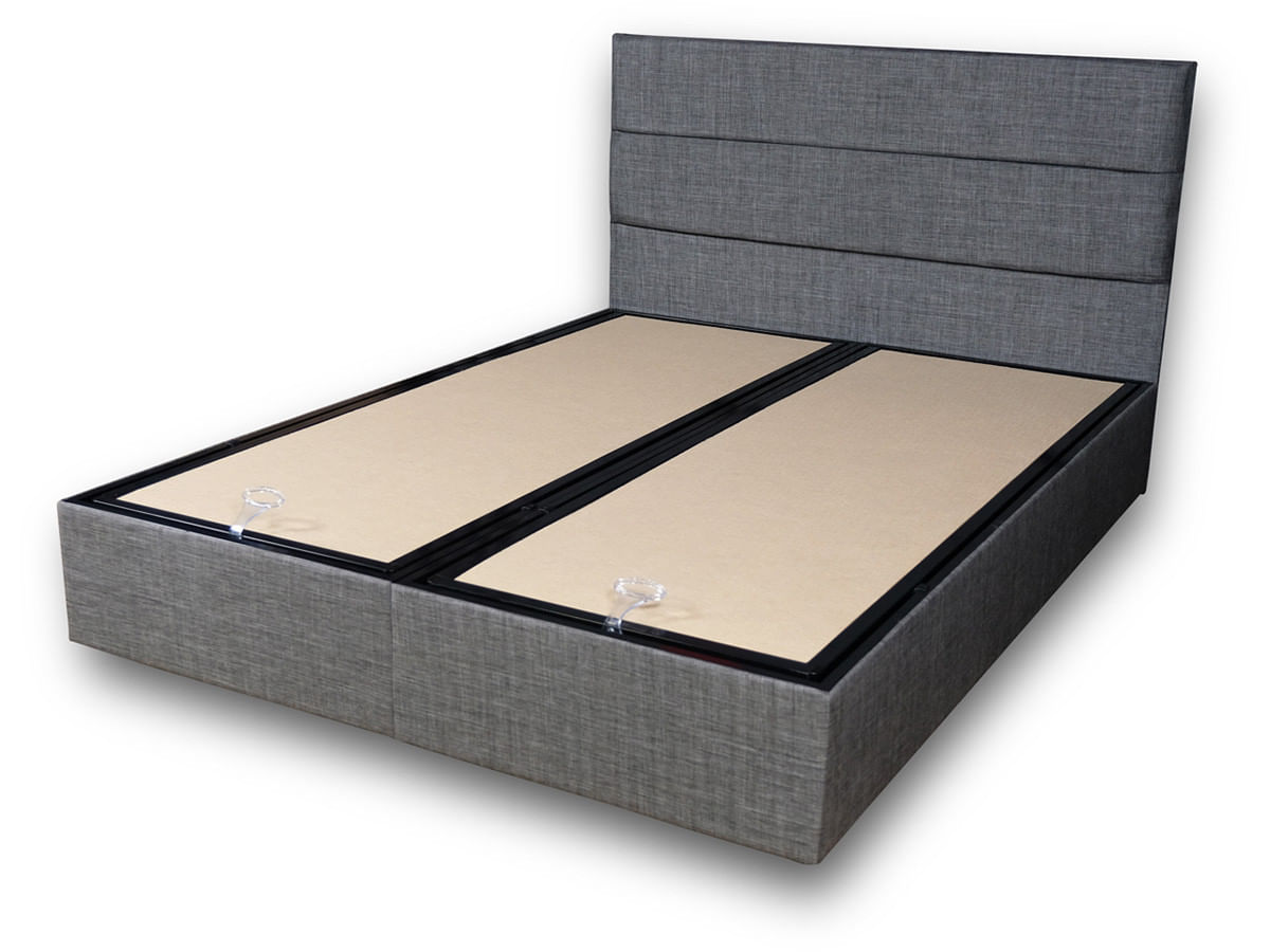 Somiera dubla cu tablie, Hanah Home, otel, material textil, gri, 140x190 cm — imaginea 3