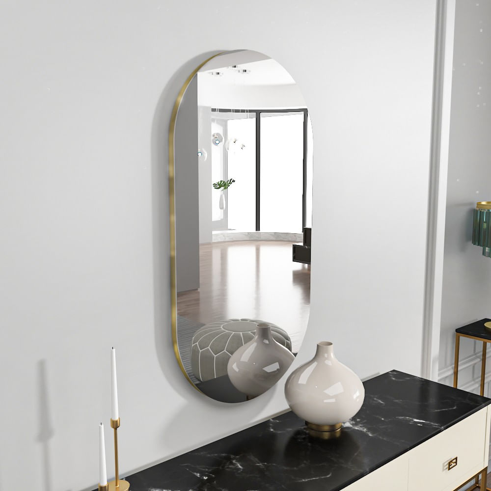 Oglinda baie, Hanah Home, mdf, transparent auriu, 45x85x2.2 cm