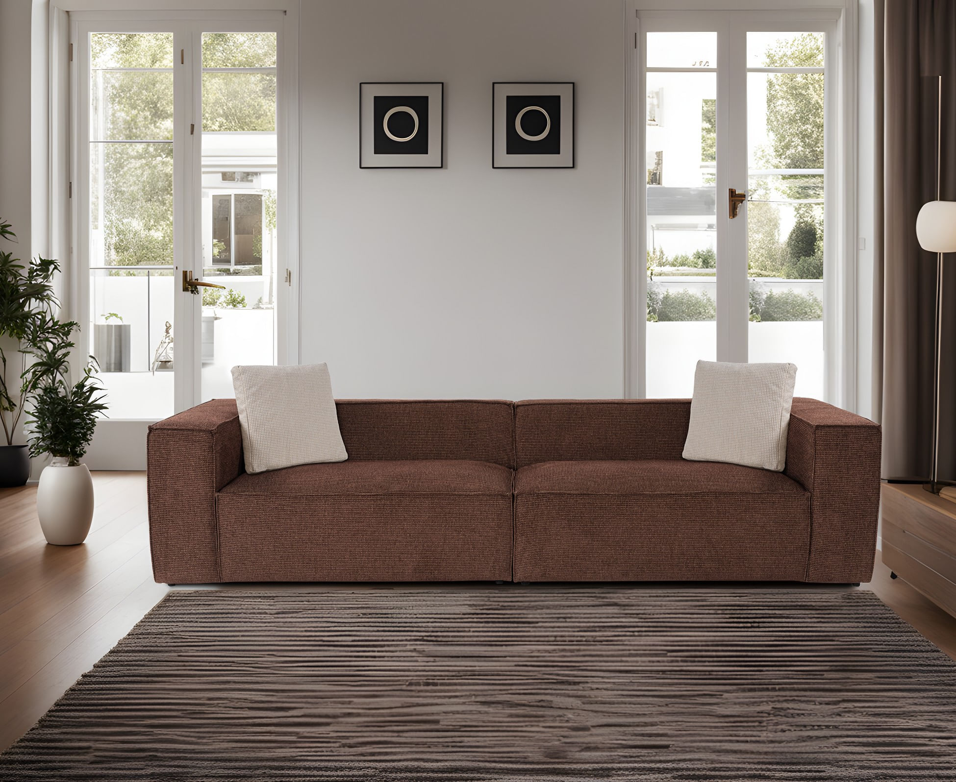 Canapea 4 locuri, Hanah Home, cadru lemn de carpen, tapiterie in, maro, 150x108x65 cm — imaginea 5