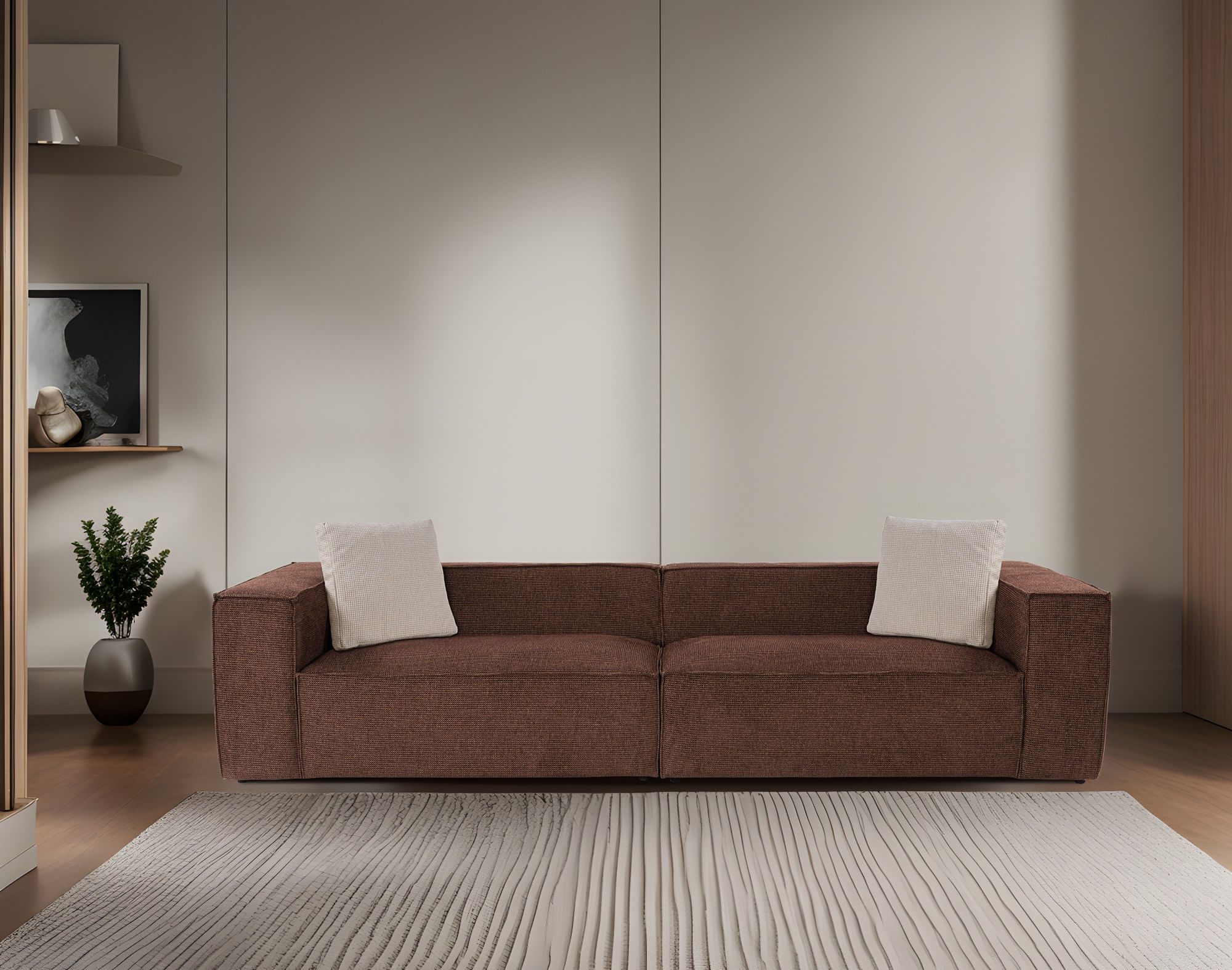Canapea 4 locuri, Hanah Home, cadru lemn de carpen, tapiterie in, maro, 150x108x65 cm — imaginea 15
