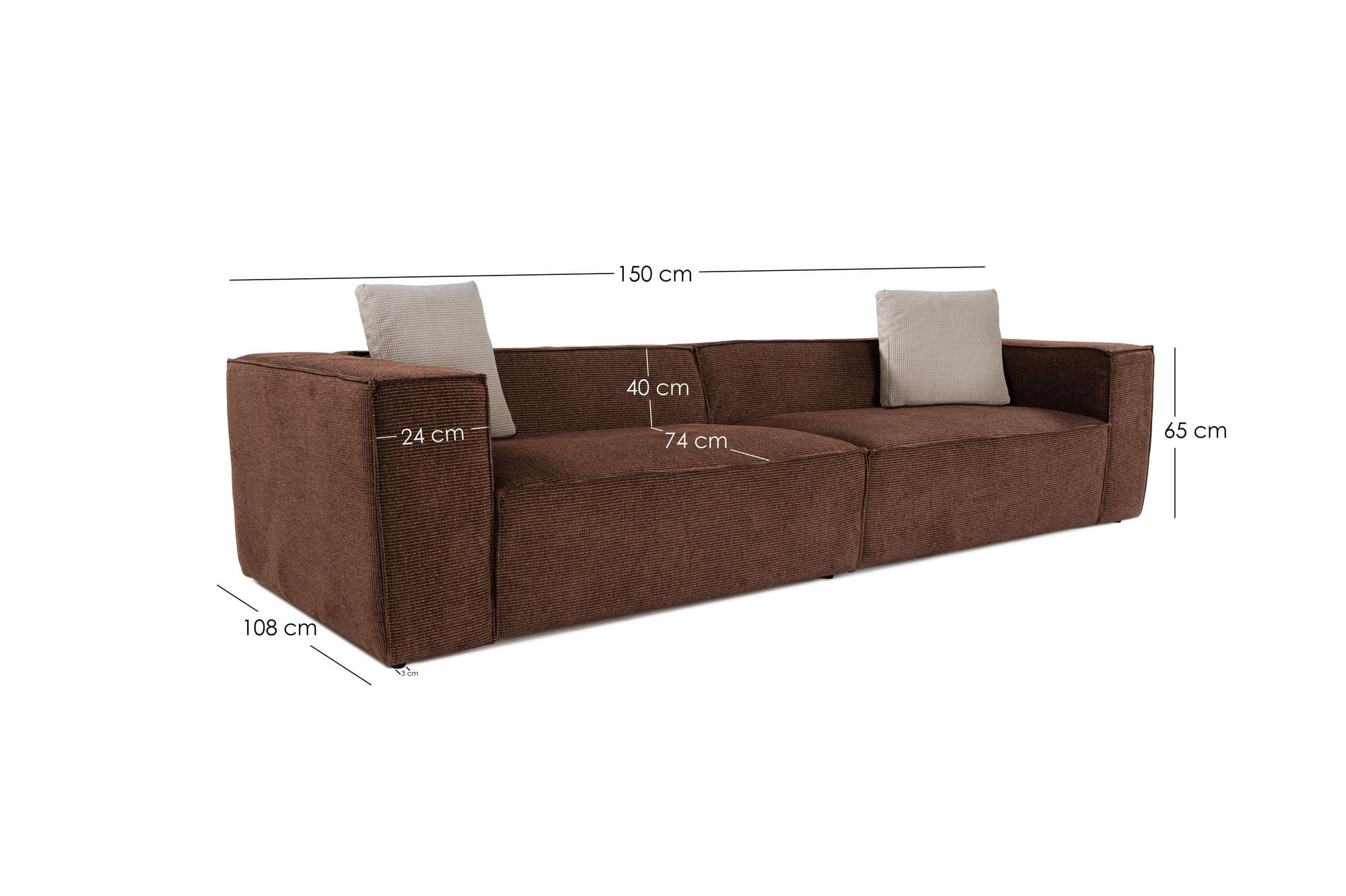 Canapea 4 locuri, Hanah Home, cadru lemn de carpen, tapiterie in, maro, 150x108x65 cm — imaginea 17