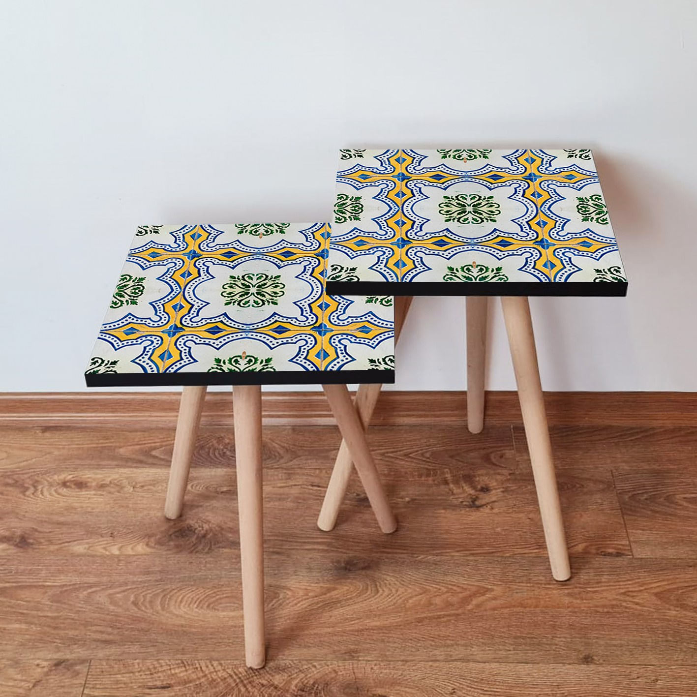Set masute cuib, Hanah Home, mdf, multicolor, 35x35x47 cm, picioare lemn fag, 481LNA2538