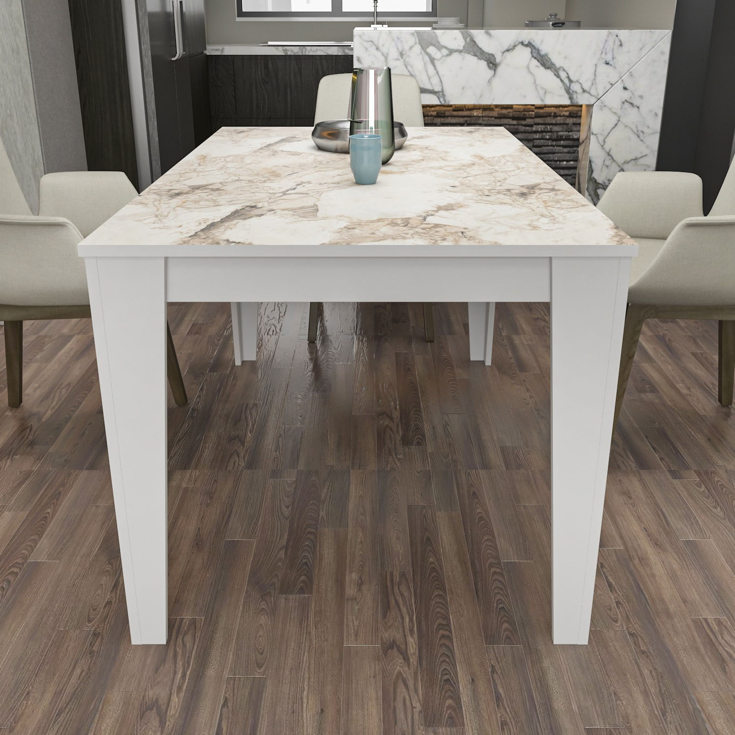 Masa de dining, Hanah Home, panou de particule melaminat, alb, 145x85x75 cm — imaginea 2