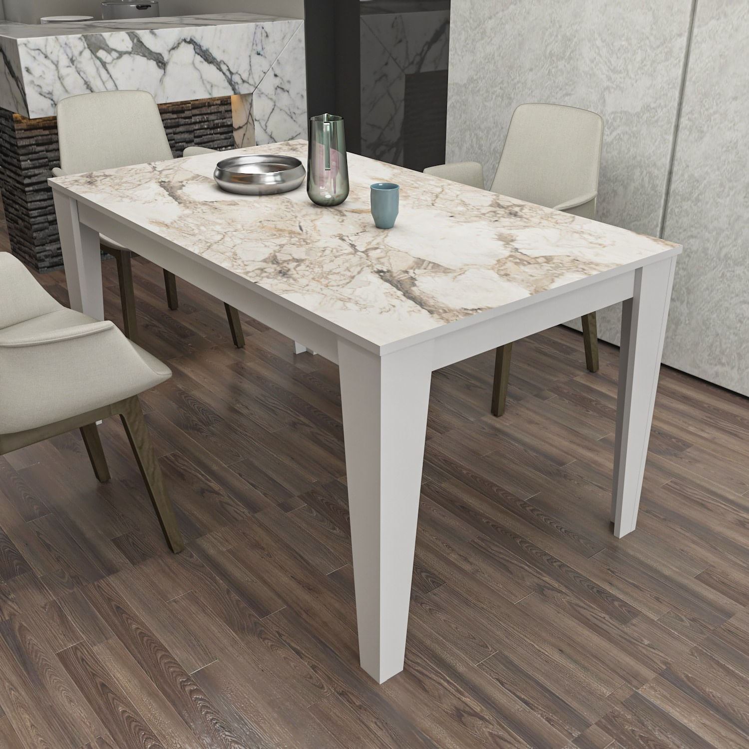 Masa de dining, Hanah Home, panou de particule melaminat, alb, 145x85x75 cm — imaginea 4