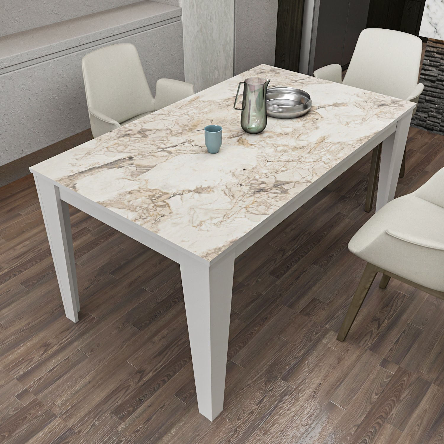 Masa de dining, Hanah Home, panou de particule melaminat, alb, 145x85x75 cm — imaginea 5