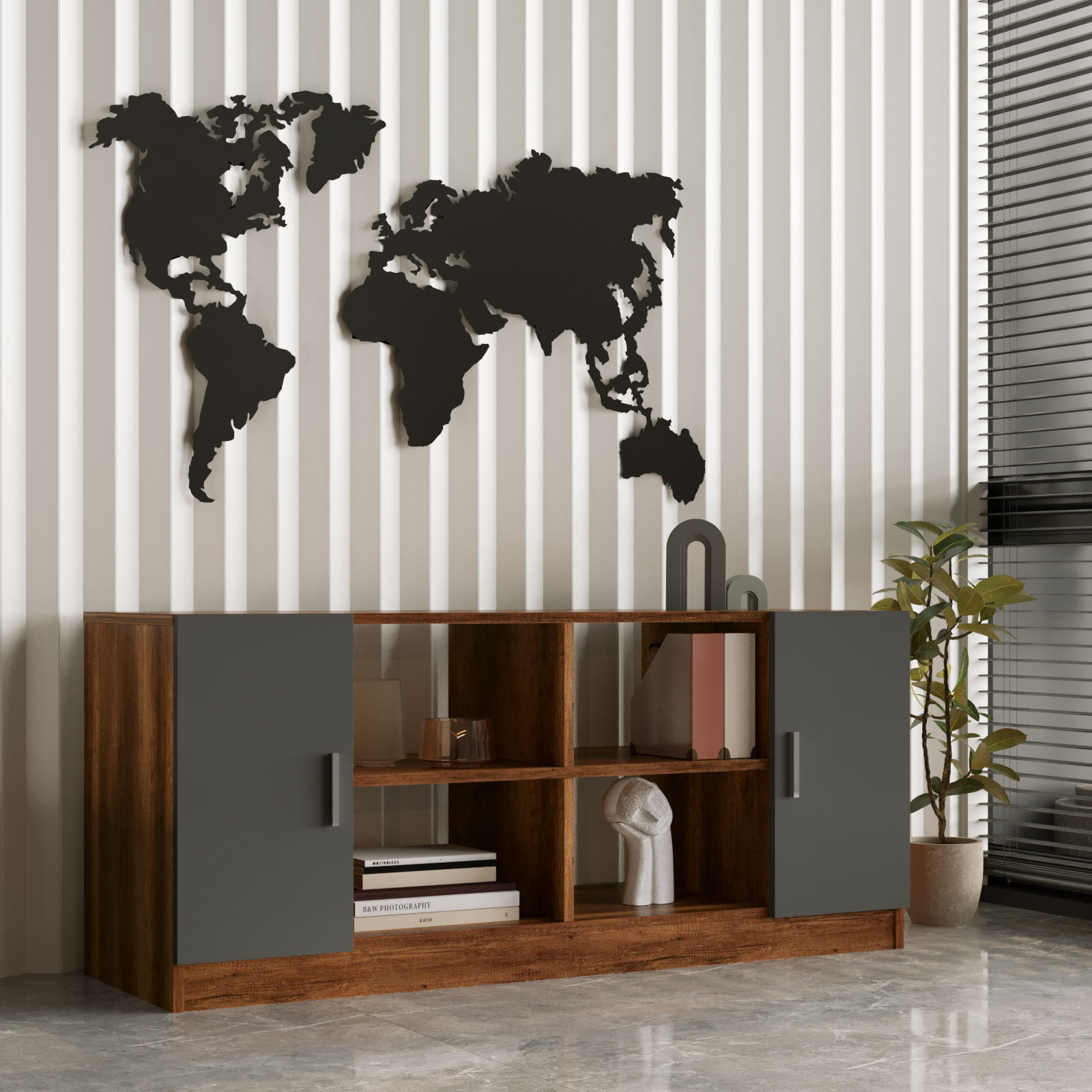Consola, Hanah Home, panou aglomerat cu melamina, nuc si antracit, 139.8x46.3x61.8 cm — imaginea 3