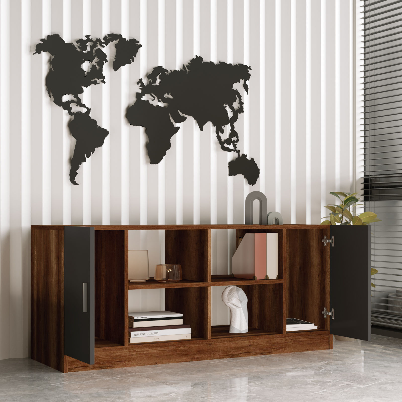 Consola, Hanah Home, panou aglomerat cu melamina, nuc si antracit, 139.8x46.3x61.8 cm — imaginea 6