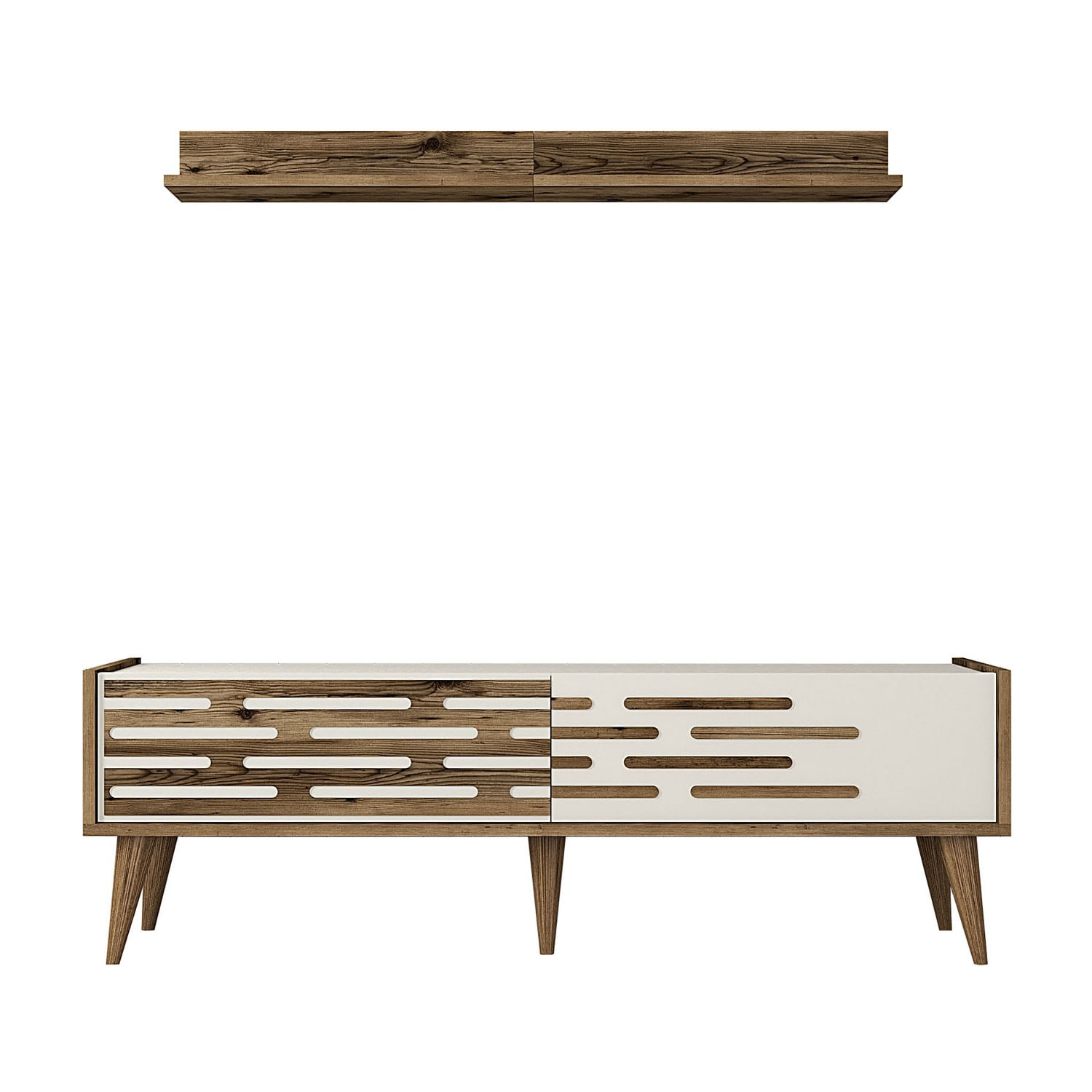 Comoda tv, Hanah Home, pal melaminat, nuc si crem, 140x35x45 cm — imaginea 4