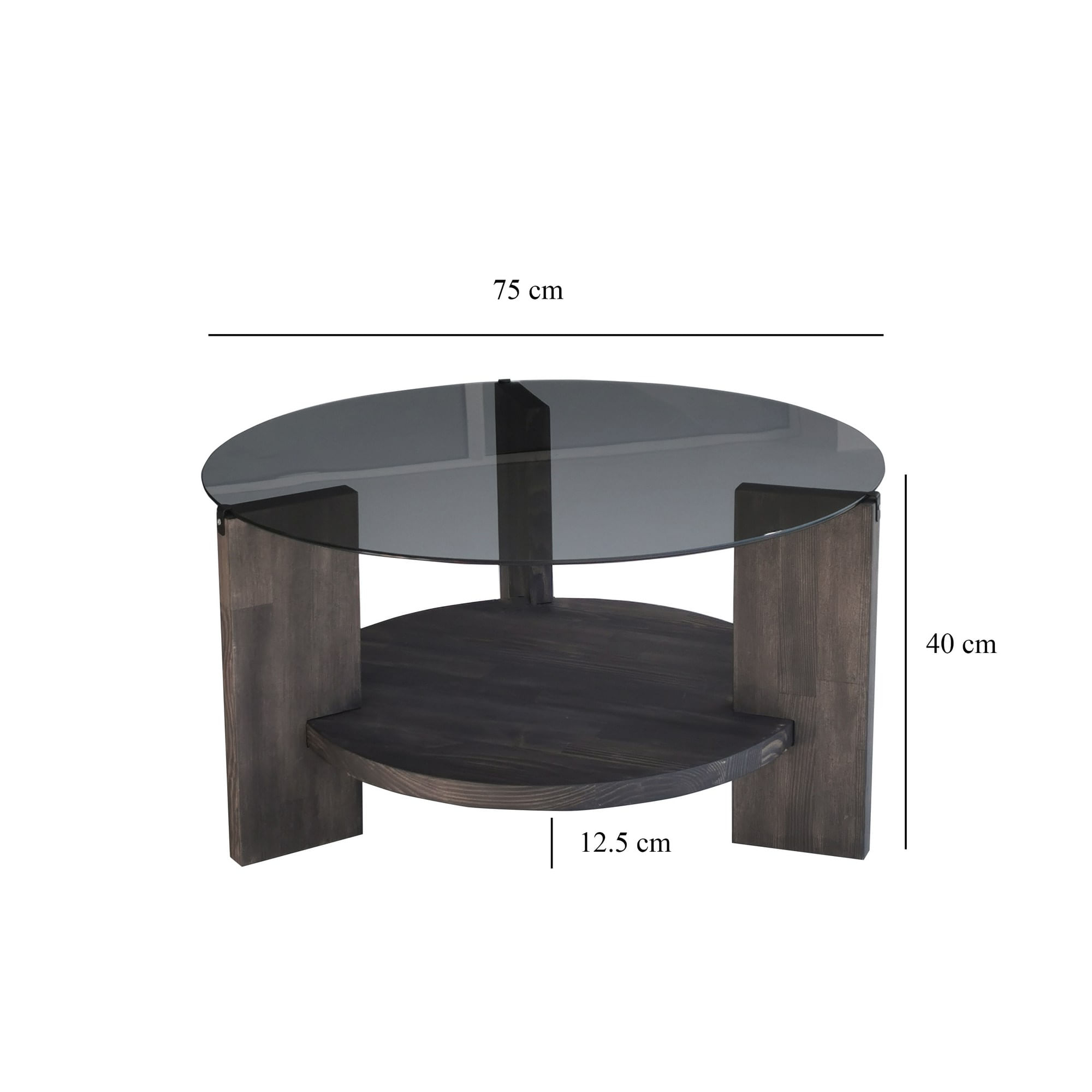 Masuta de cafea, Hanah Home, sticla calita si lemn masiv de pin, antracit si maro inchis, 75x75x40 cm — imaginea 3