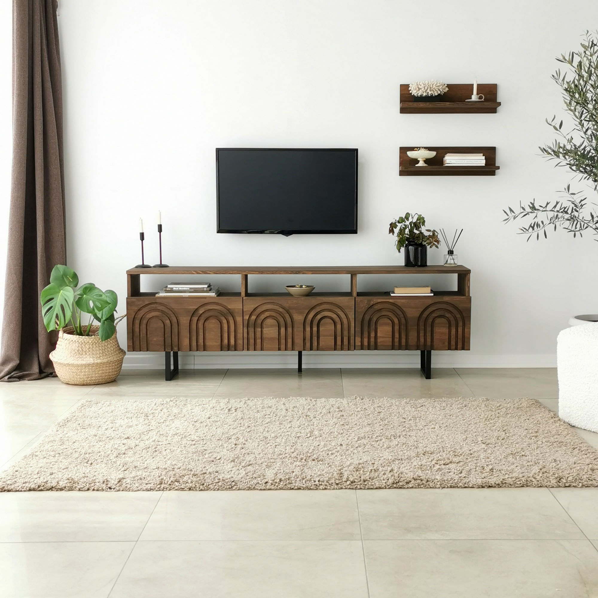 Comoda tv, Hanah Home, lemn masiv de pin, nuc, 170x40x30 cm, 552NOS1523 — imaginea 3